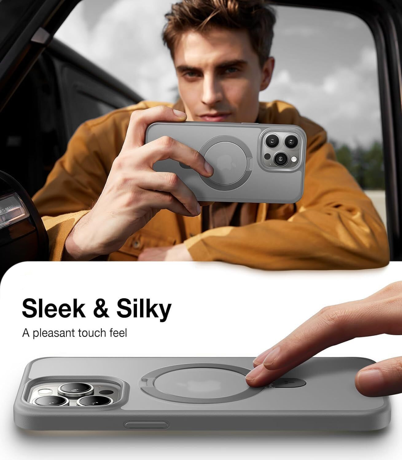 Image of AIBEX Back Cover for Apple iPhone 15 Pro|Kickmag With Magnetic Ring Alloy Kickstand | Mag-Safe Compatible