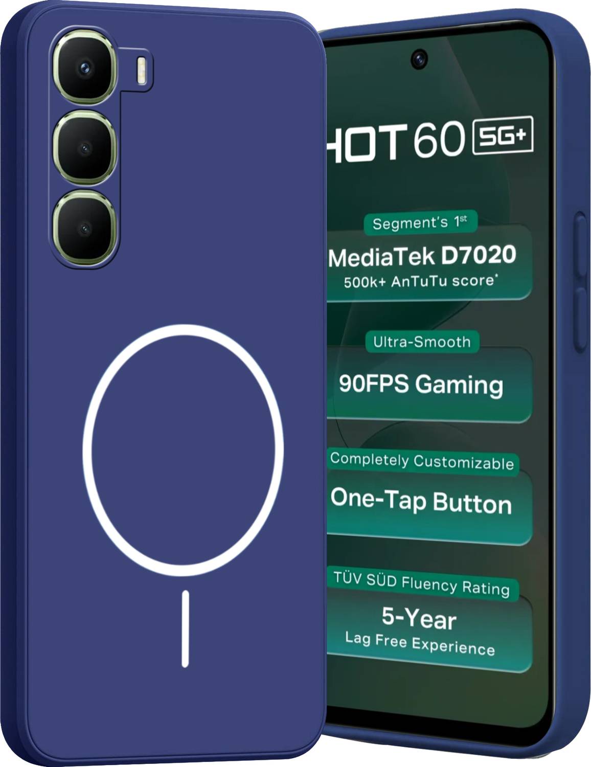Ascensify Back Cover for Infinix Hot 60 5G Soft Silicone, Flexible, Slim Case with Printed Ring Design