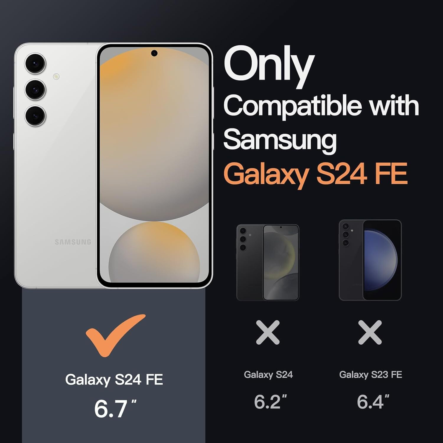Image of VONZEE Back Cover for Samsung Galaxy S24FE Magnetic Built-in Camera Lens Protector, Electroplated Clear Case