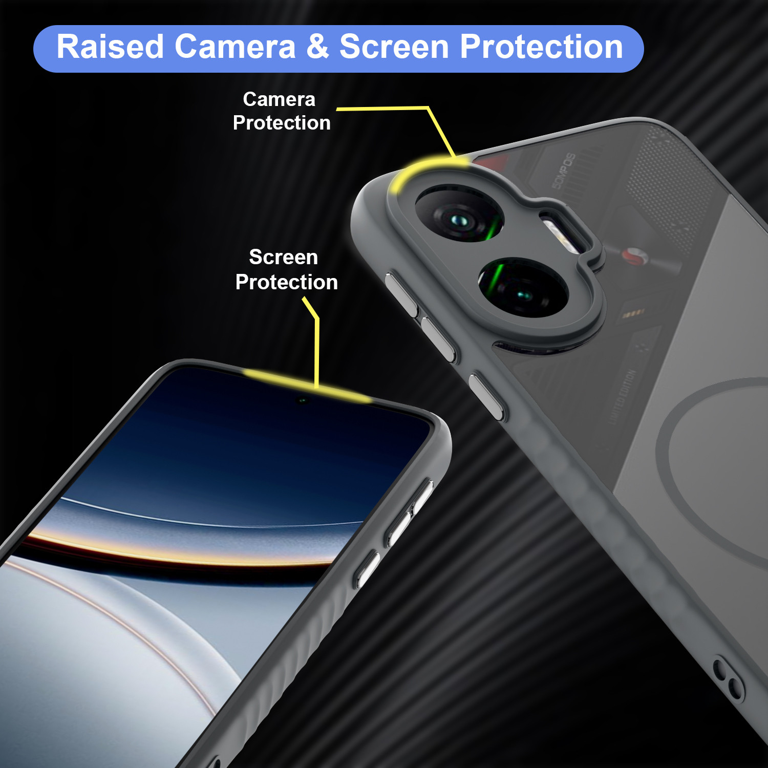 Image of KartV Back Cover for Poco F7 5G (Grey, Camera Bump Protector, Silicon, Metal, Plastic, Polycarbonate, Rubber, Pack of: 1)