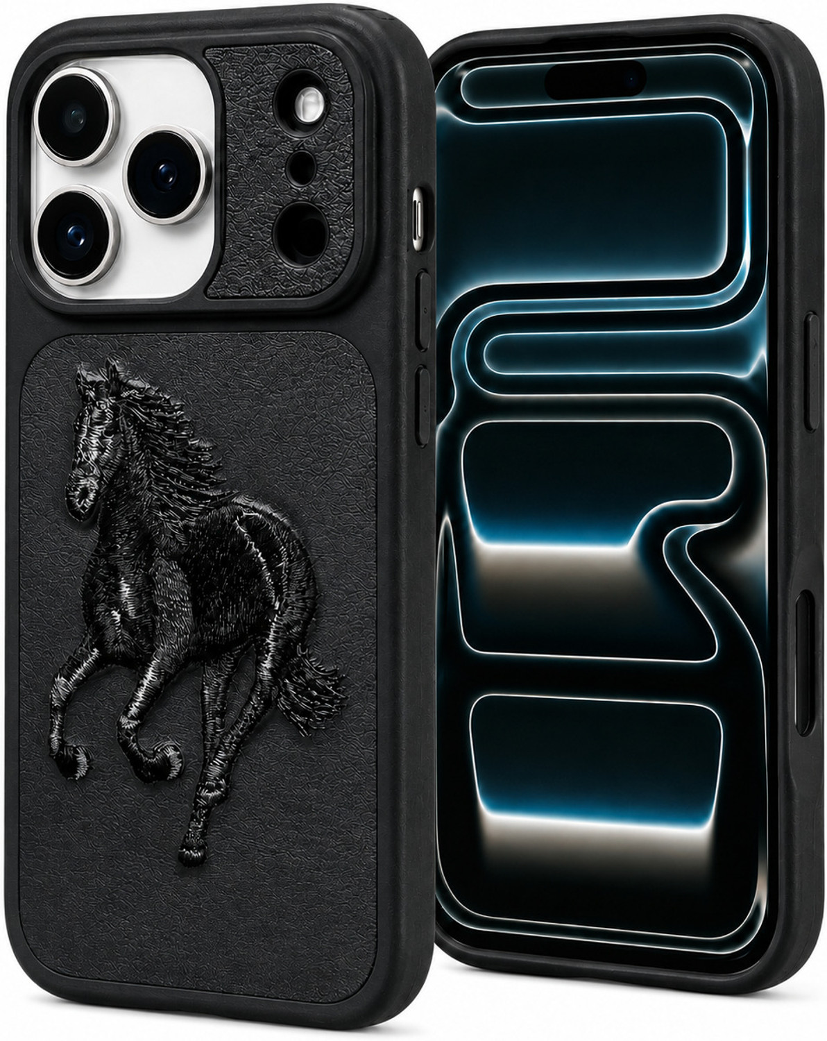 Image of Exllpro Back Cover for iPhone 17 Pro max Premium Leather Case with Embroidered Horse Design