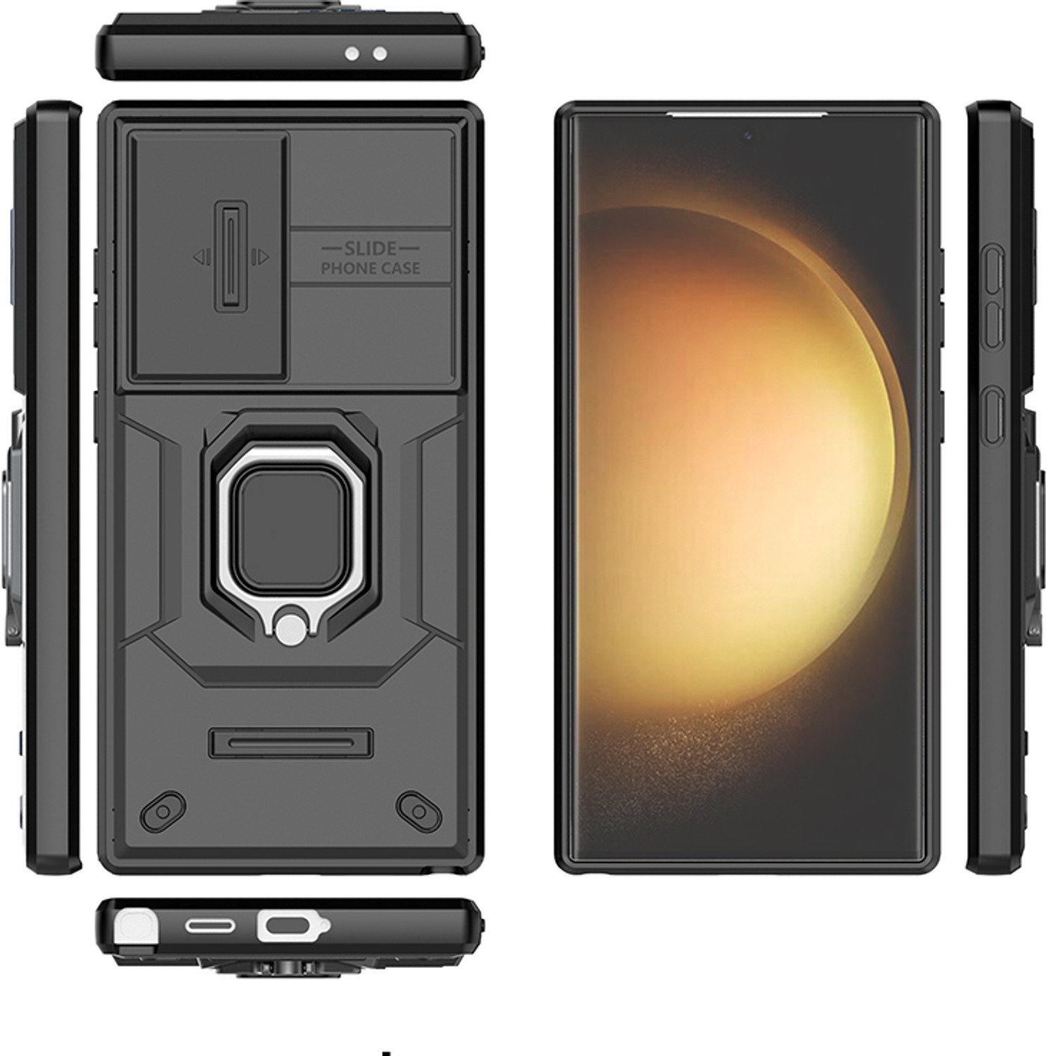 Image of Zobrix Back Cover for Samsung Galaxy S25 Ultra (Black, Cases with Holder, Pack of: 1)
