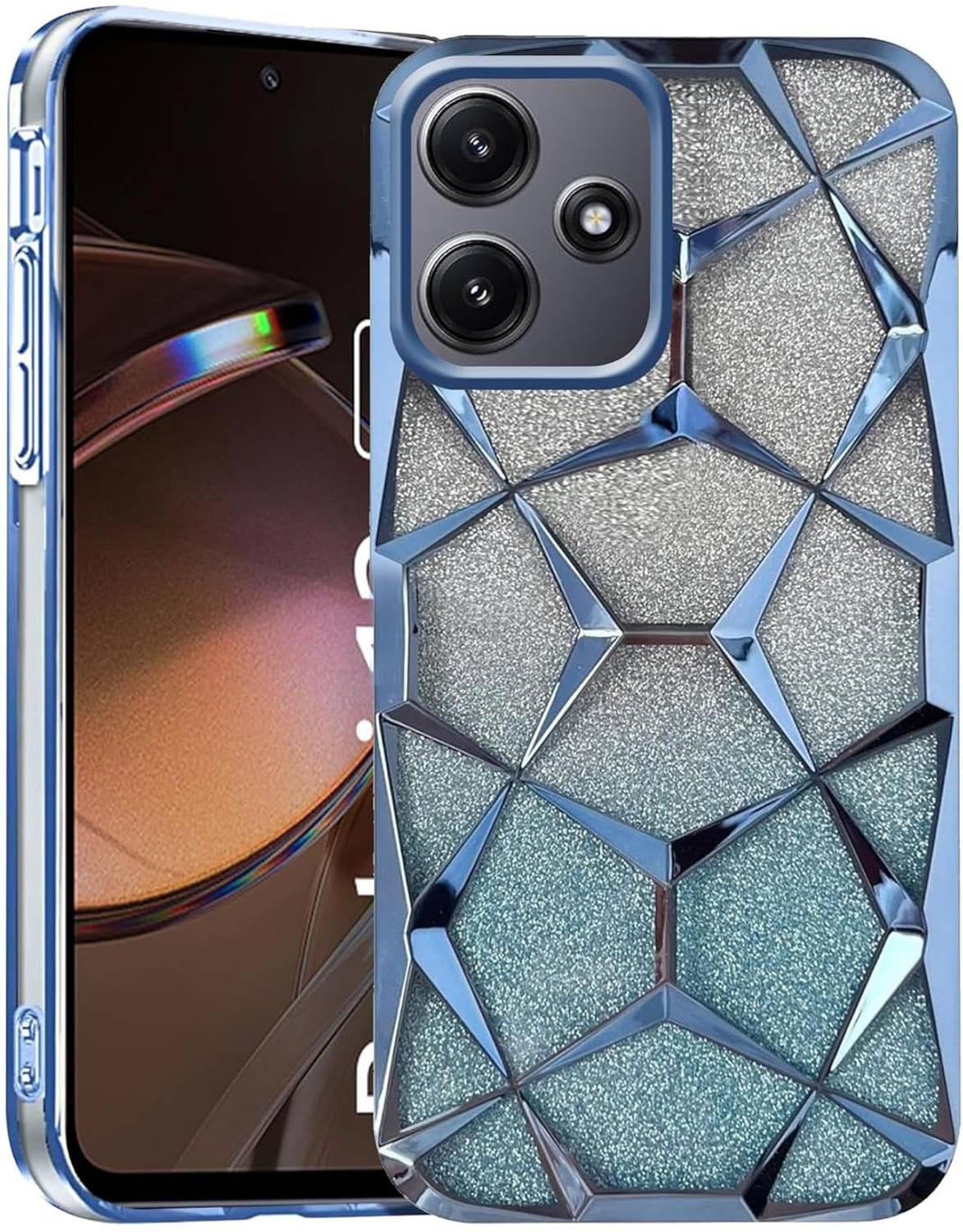 AMEYAA Back Cover for Redmi 12 5G Luxury Electroplated Geometric 3D Cube Diamond Bling Shiny Soft Cover