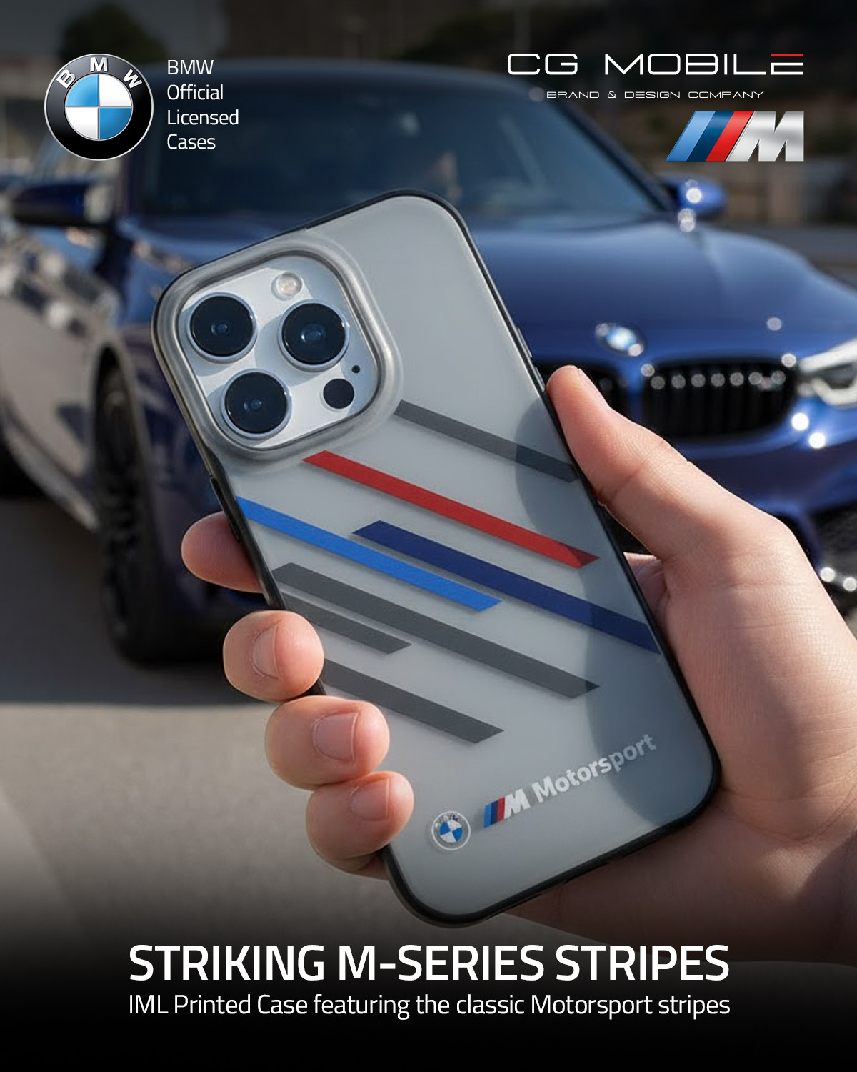 Image of CG Mobile Back Cover for iPhone 16 Pro Max BMW [Official Licensed] Motorsport IML Printed Random Stripes Case