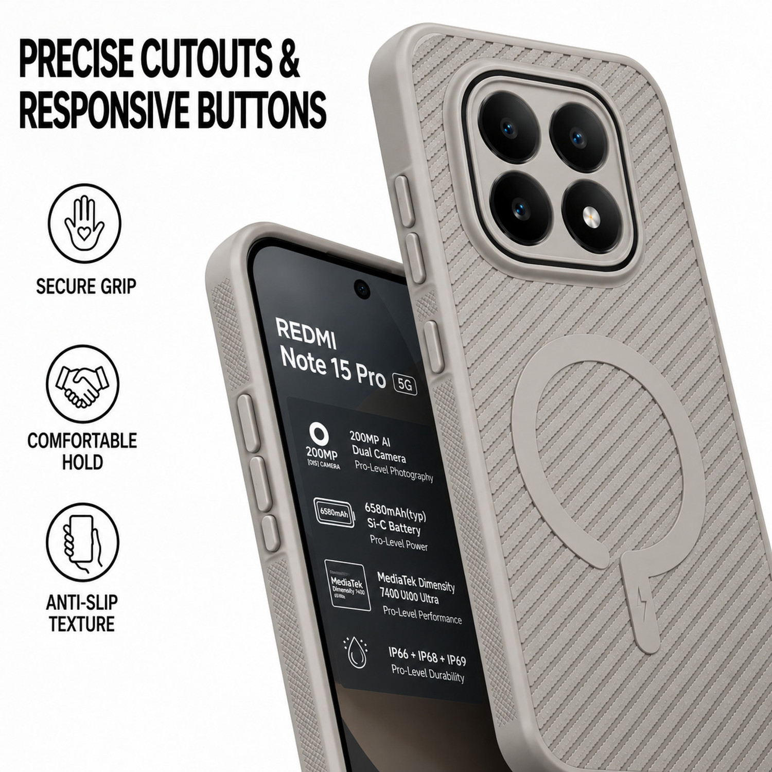 Image of ArmourPro Back Cover for REDMI Note 15 Pro 5G, REDMI Note 15 Pro, Carbon Fiber Magsafe Case