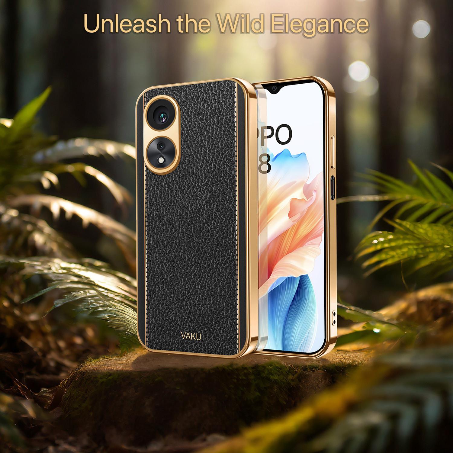 Image of Vaku Luxos Back Cover for Oppo A38, Luxemberg Leather Stitched Gold Electroplated Shockproof Protective Case