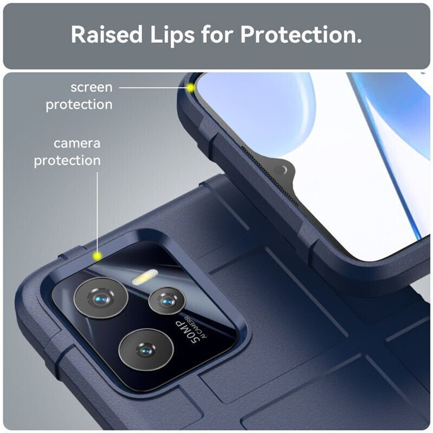 Image of Cover Alive Back Cover for Realme Narzo 50A Prime (Blue, Rugged Armor, Rubber, Silicon, Pack of: 1)