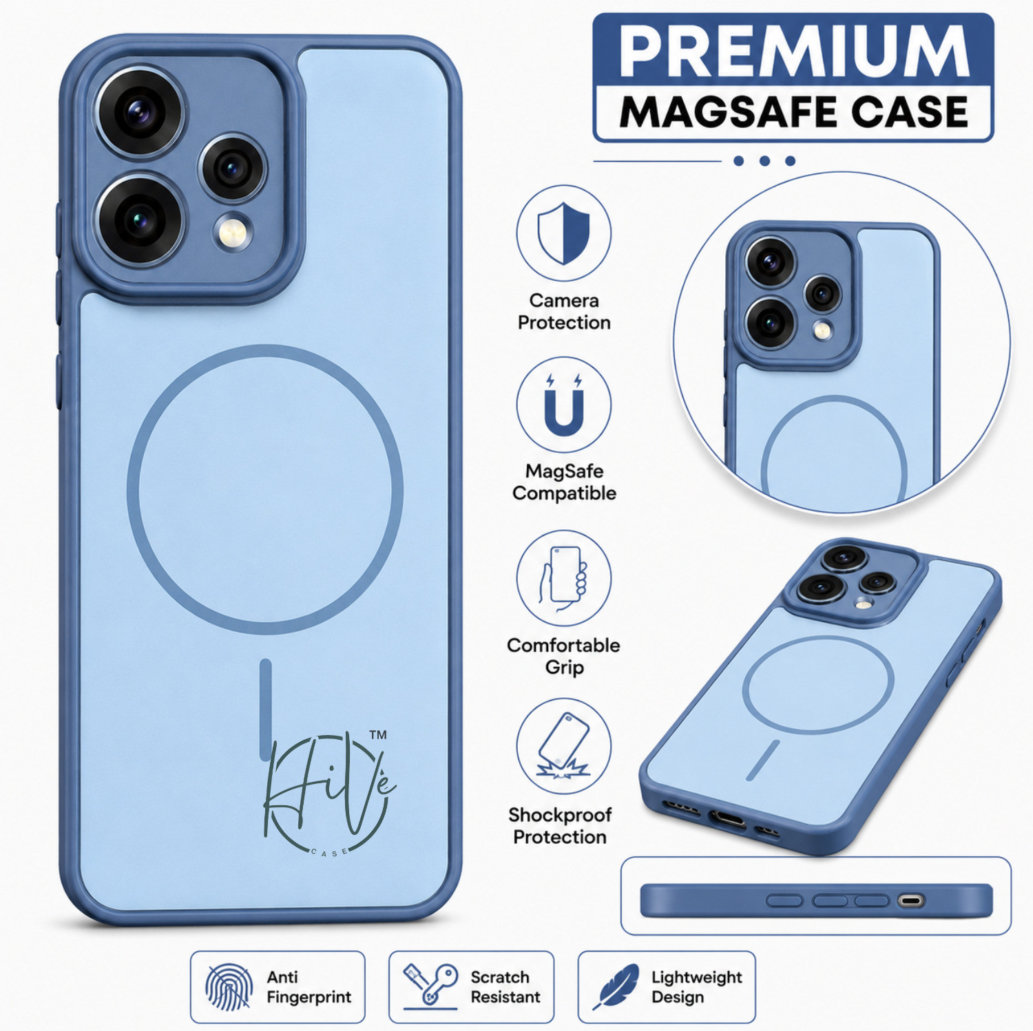 Image of Hive Back Cover for Oppo Reno 15 5G (Blue, Grip Case, Silicon, Pack of: 1)