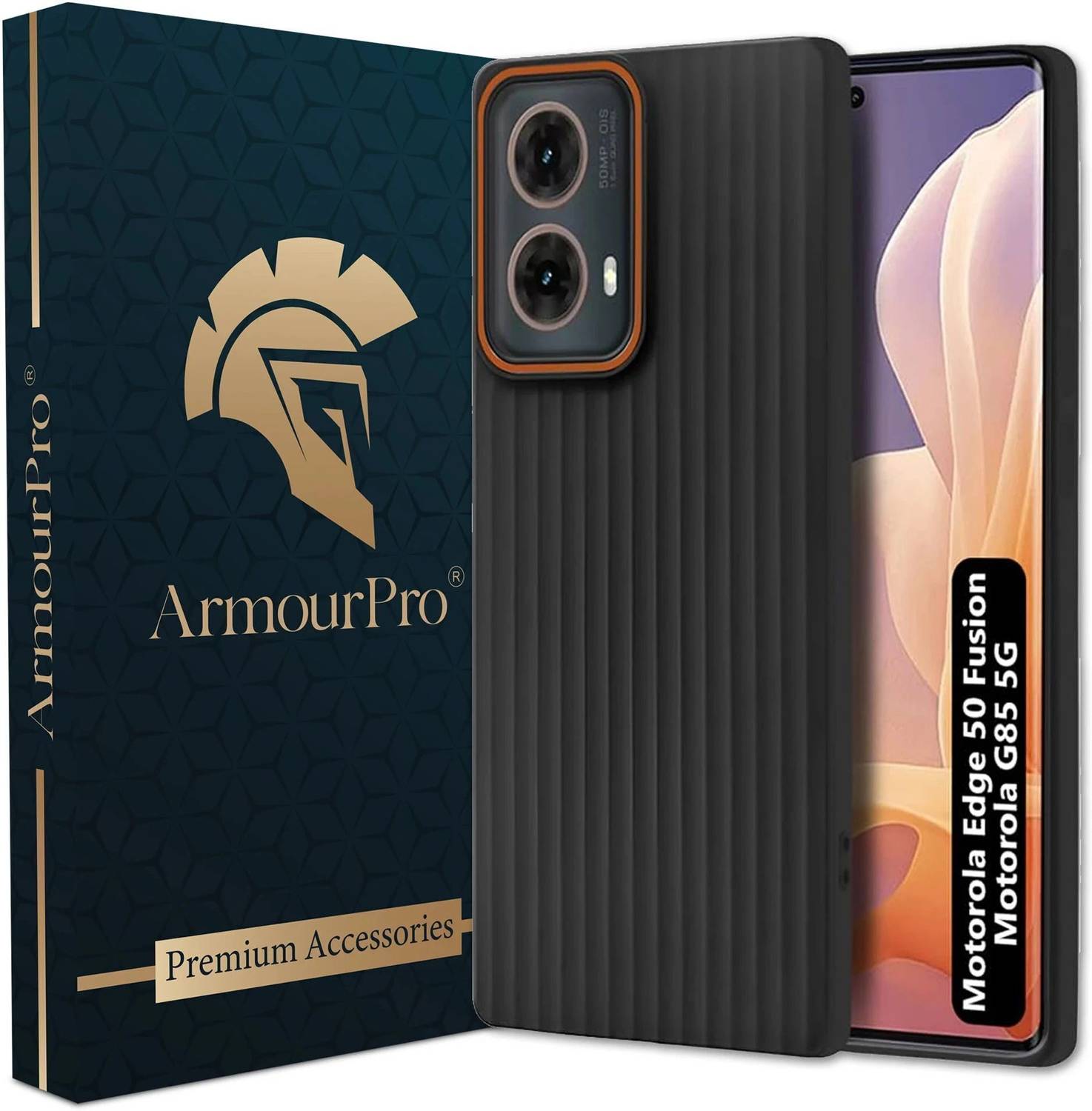 ArmourPro Back Cover for MOTOROLA Edge 50 Fusion, MOTOROLA G85 5G, Moto 50 Fusion, Ring Line Cover, Black