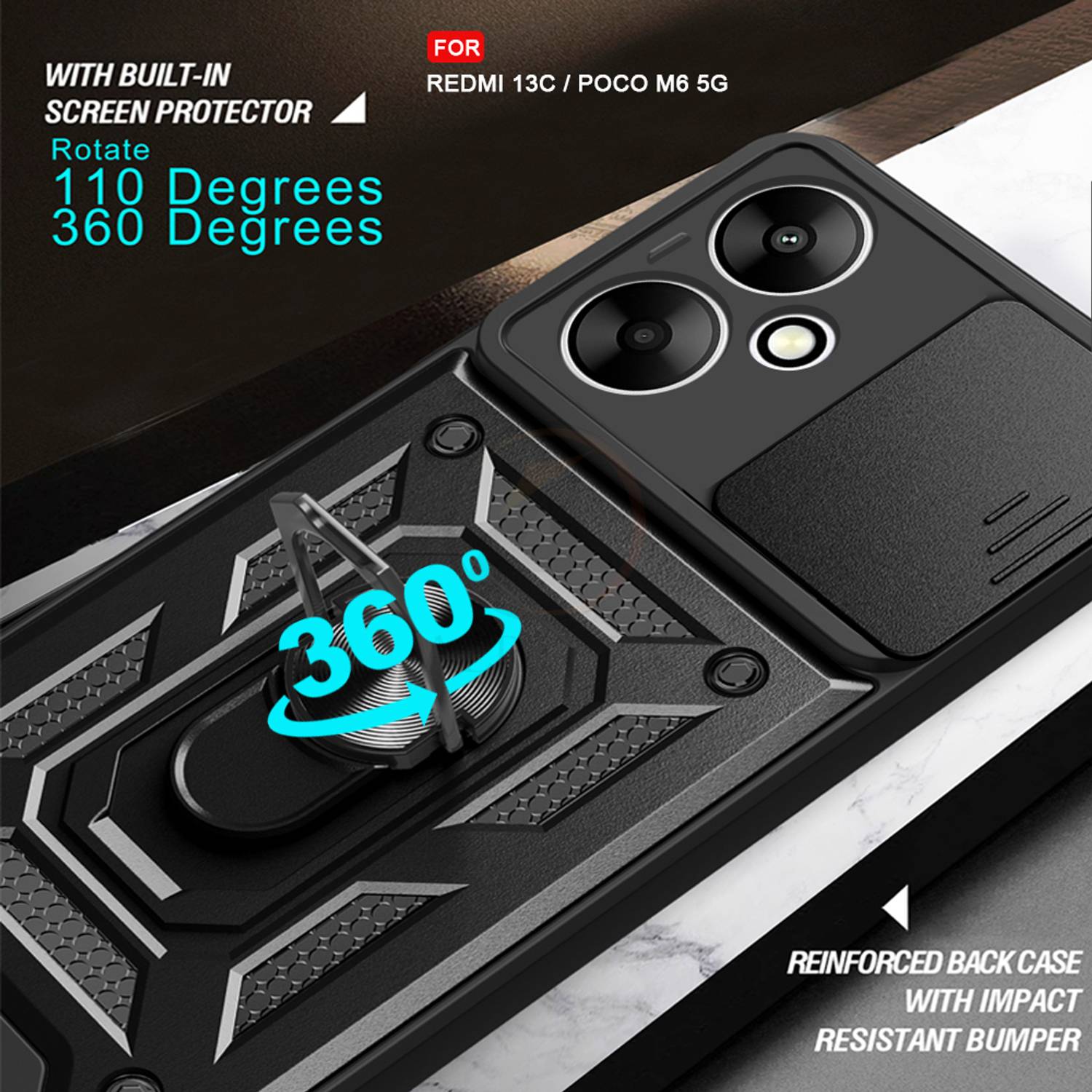 AERTOXX Back Cover for Redmi 13C 5G, Poco M6 5G - Image 2