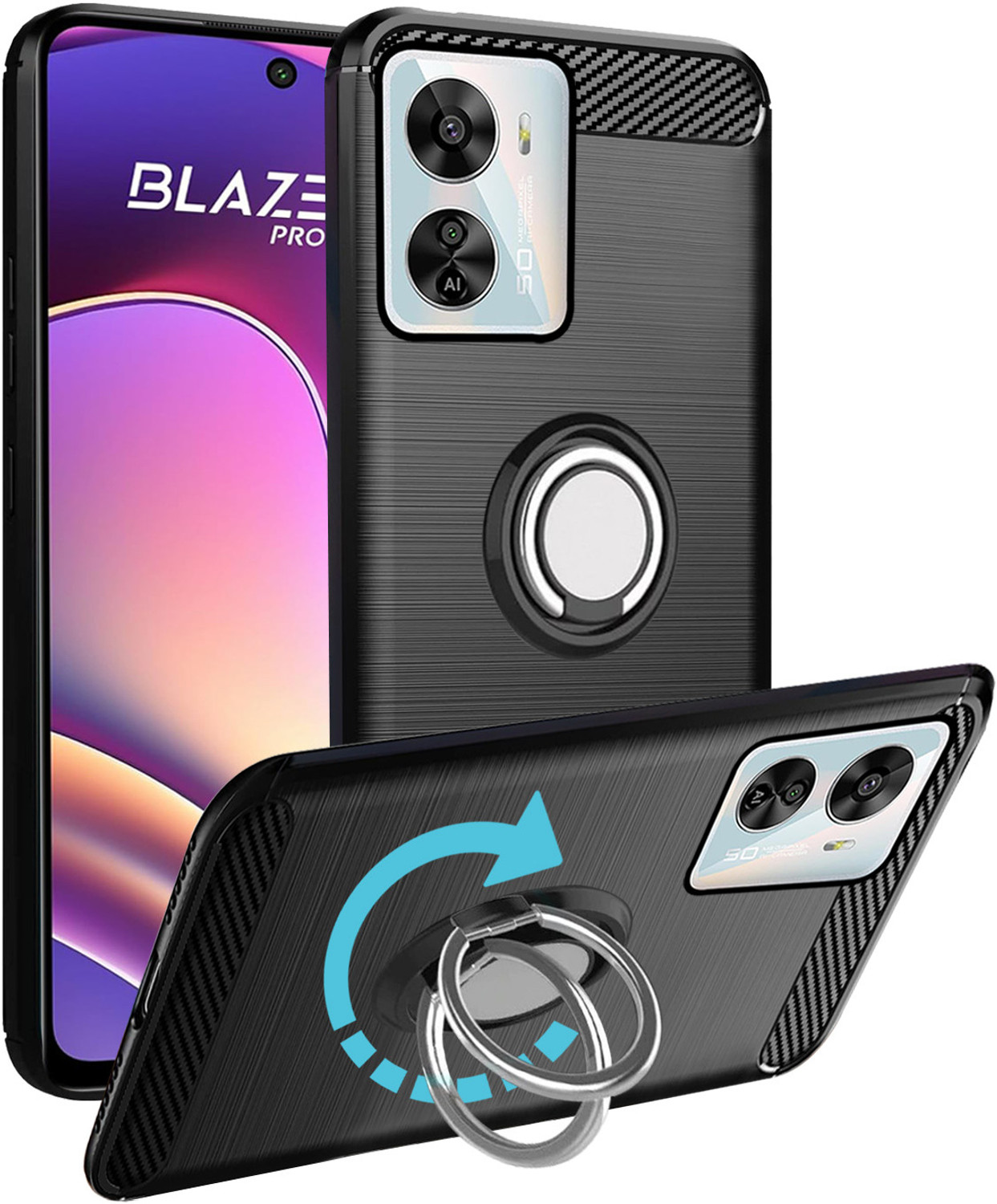 Image of Unistuff Back Cover for Lava Blaze Pro 5G (Black, Rugged Armor, Rubber, Pack of: 1)