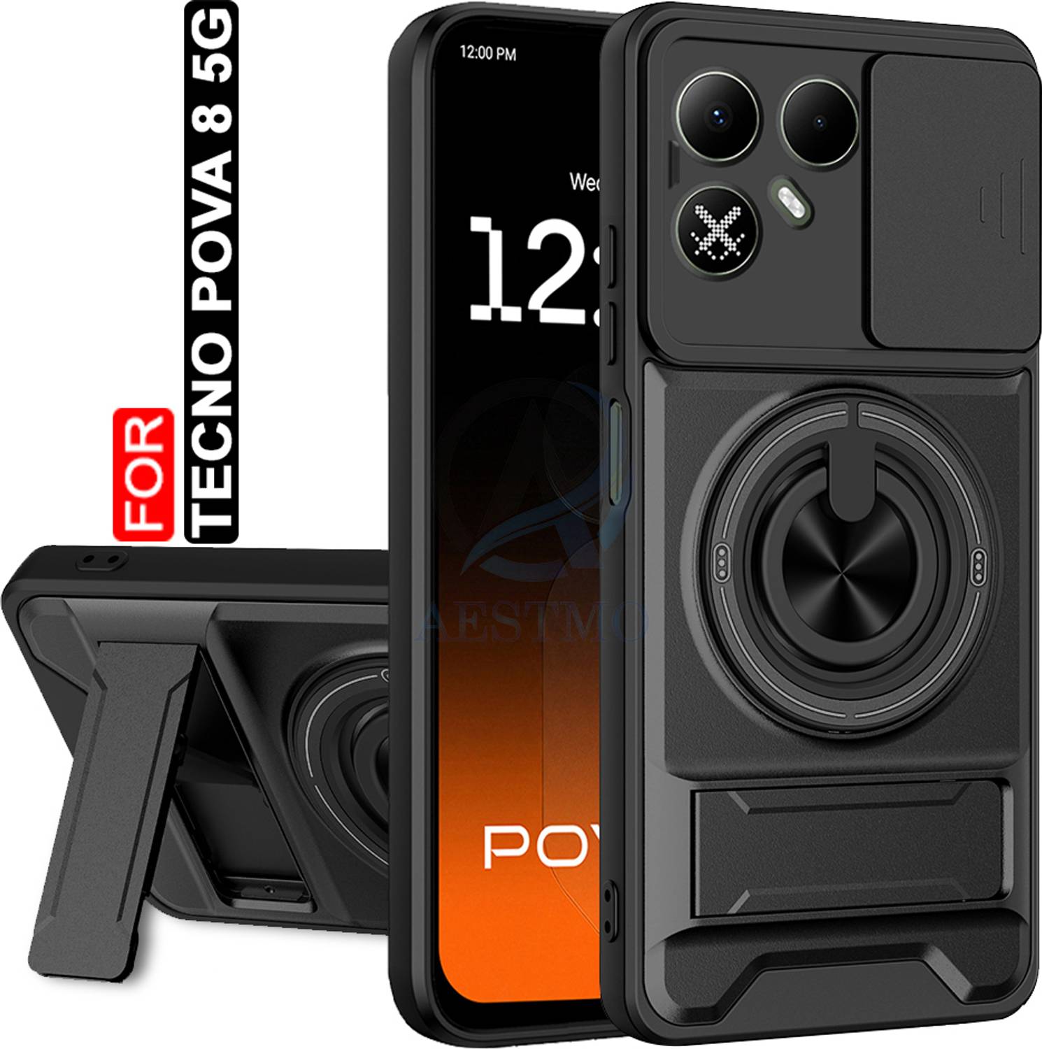 AESTMO Back Cover for Tecno Pova 8 5G Black