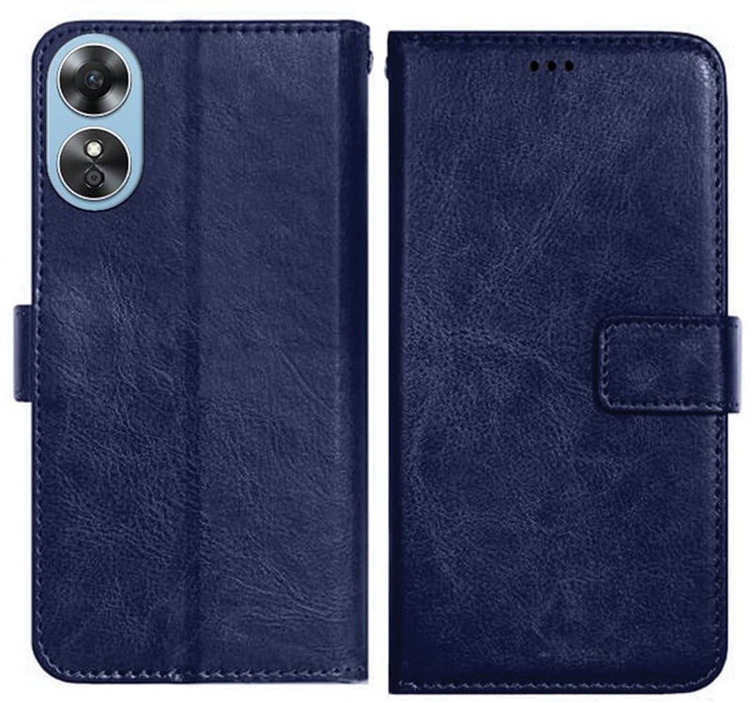 AmericHome Back Cover for Oppo A17, CPH2477 Premium Leather Finish, with Card Pockets, Wallet Stand