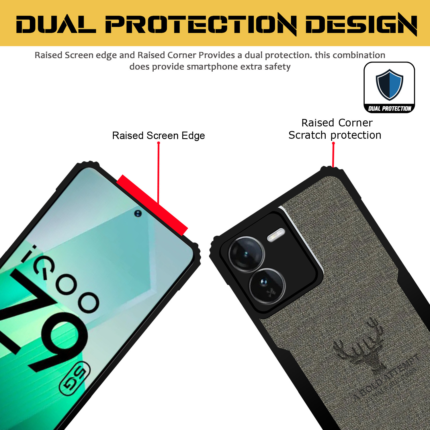 Image of Roxel Back Cover for IQOO Z9 5G |Vegan PU Leather |Deer Case| Camera Lens Protection