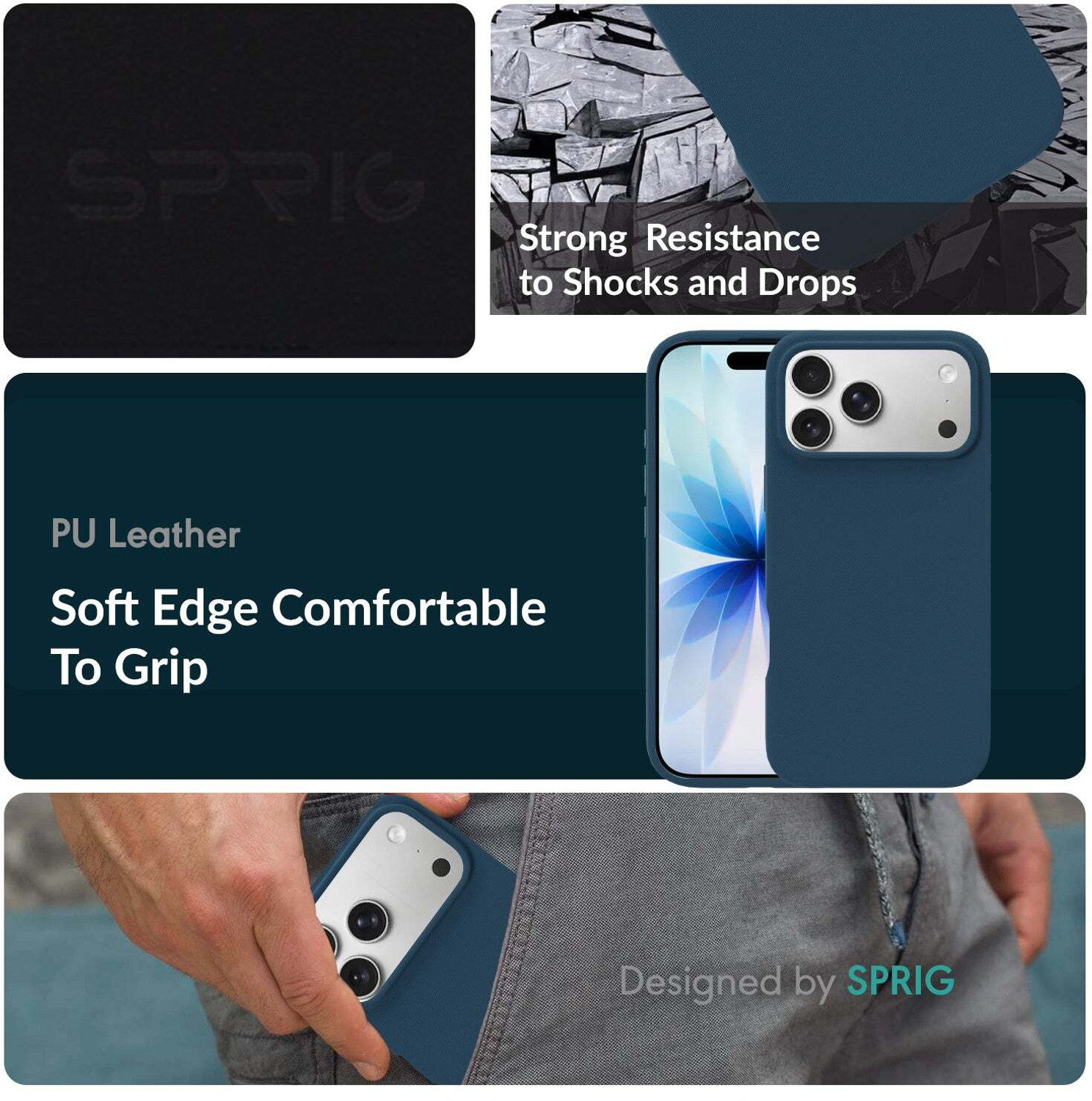 Image of Sprig Back Cover for Apple iPhone 17 Pro, APPLE Iphone 17 Pro, iPhone 17 Pro (Blue, Magnetic Case, Leather, Pack of: 1)