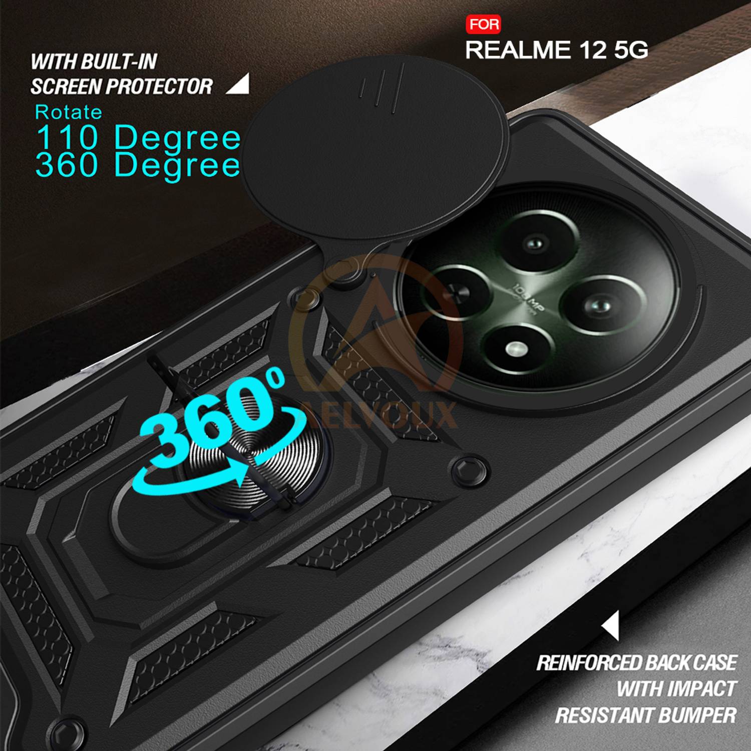 AelVouX Back Cover for Realme 12 5G Black - Image 2