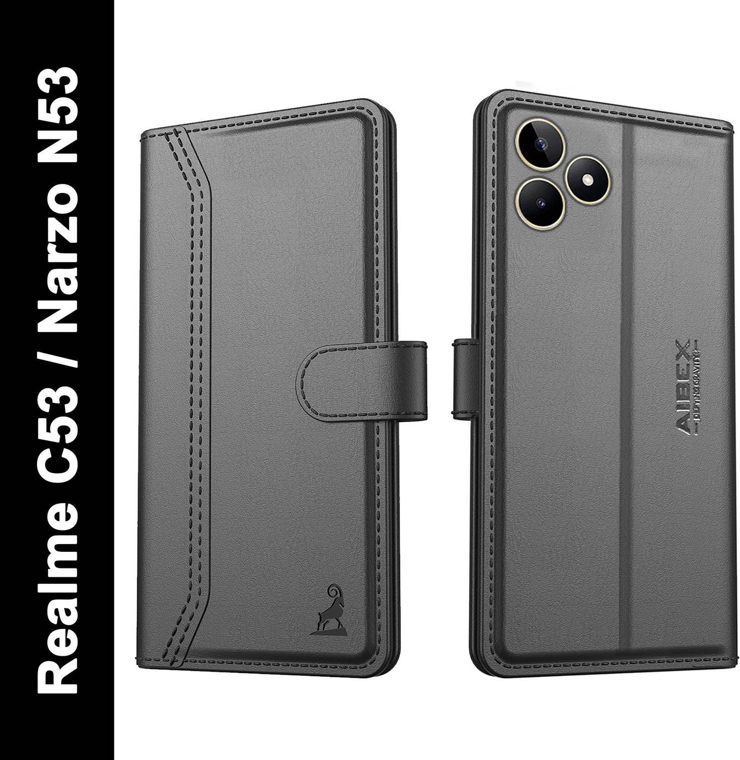 AIBEX Flip Cover for Realme C51 / Realme C53 / Realme Narzo N53|Premium Leather Finish|Magnetic Closure