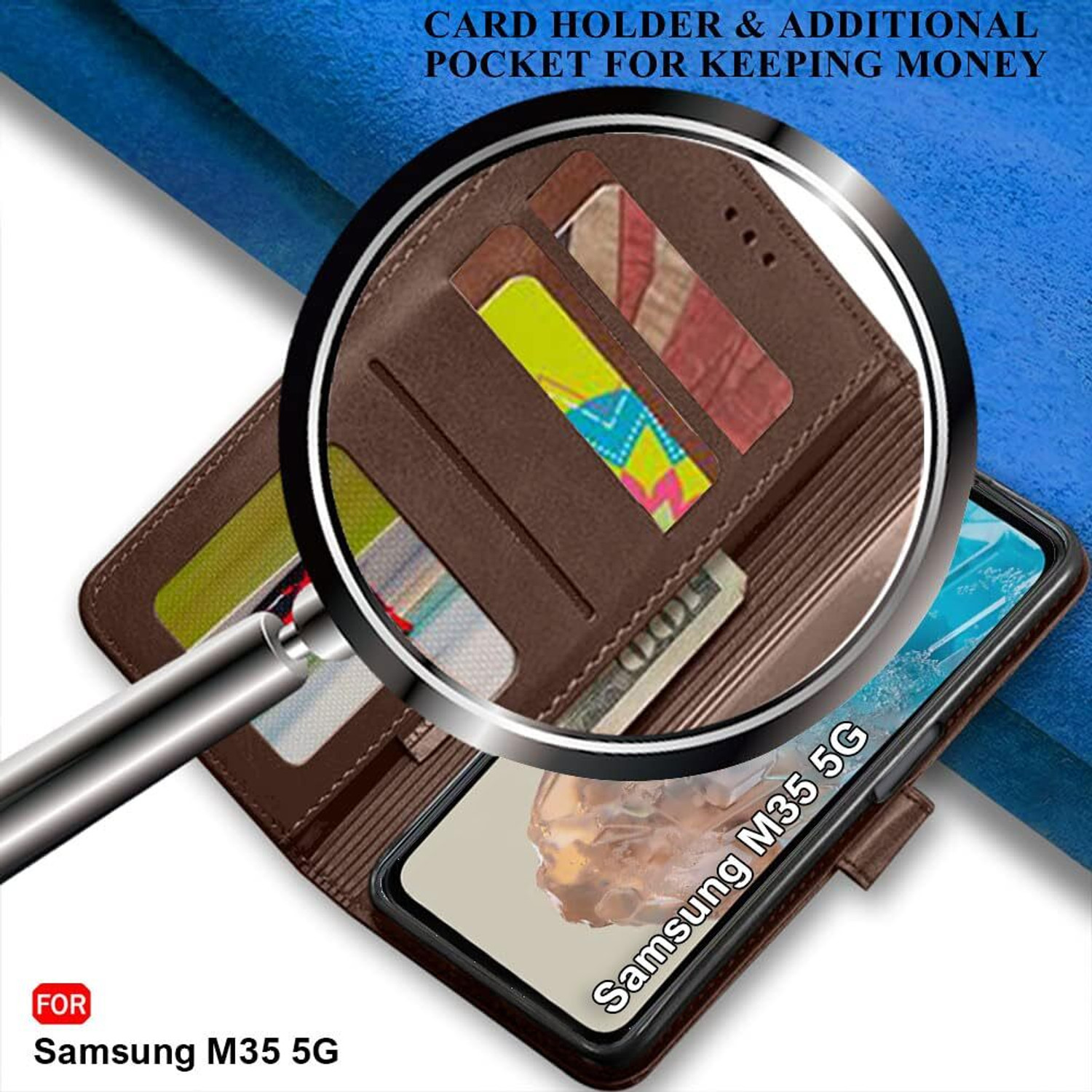 Image of SESS XUSIVE Flip Cover for SAMSUNG Galaxy M35 5G (Brown, Dual Protection, Leather)