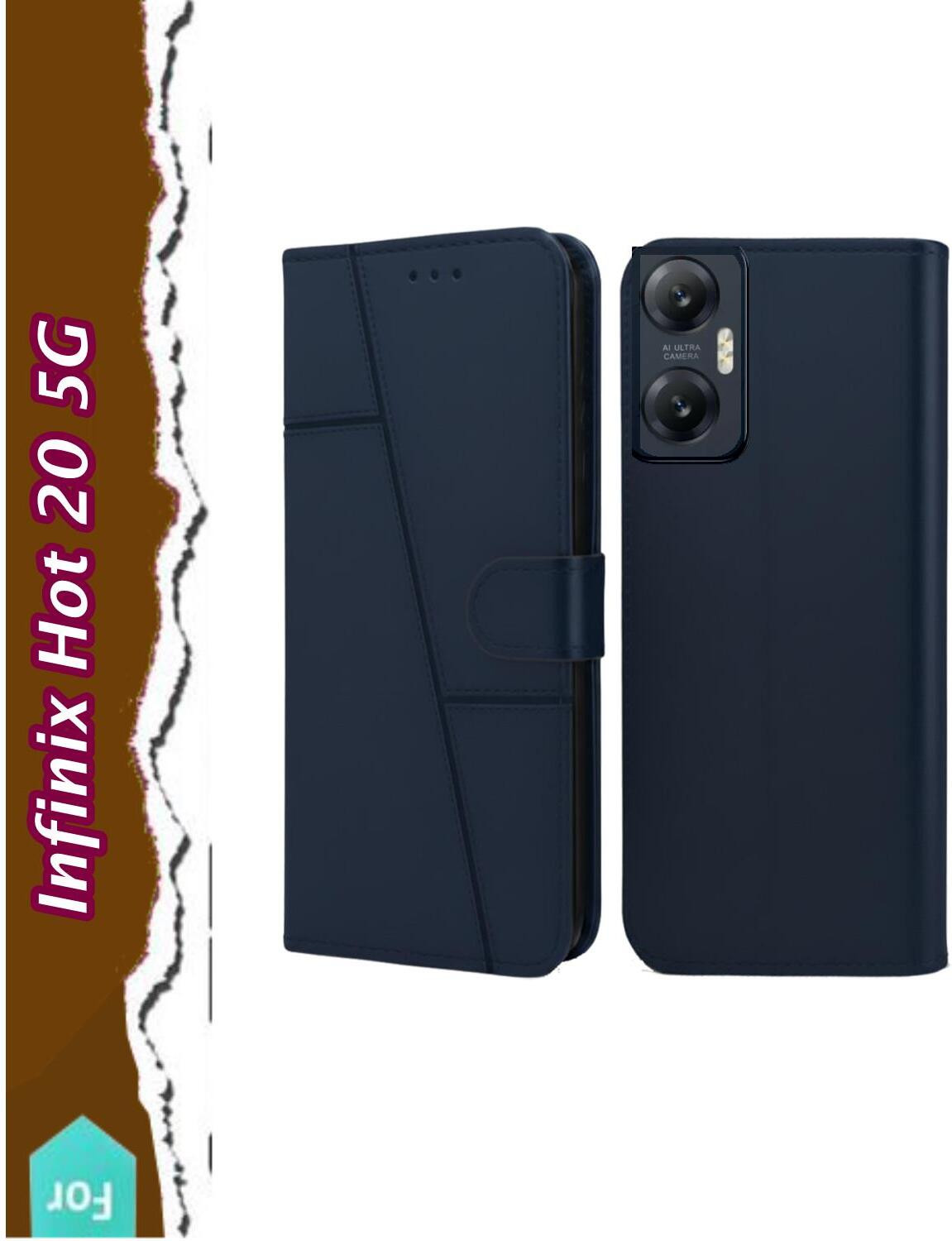Image of HLOFLY Flip Cover for Infinix Hot 20 5G (Blue, Card Holder, Artificial Leather, Pack of: 1)