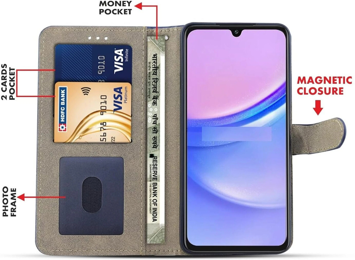Image of HLOFLY Flip Cover for Infinix Hot 20 5G (Blue, Card Holder, Artificial Leather, Pack of: 1)