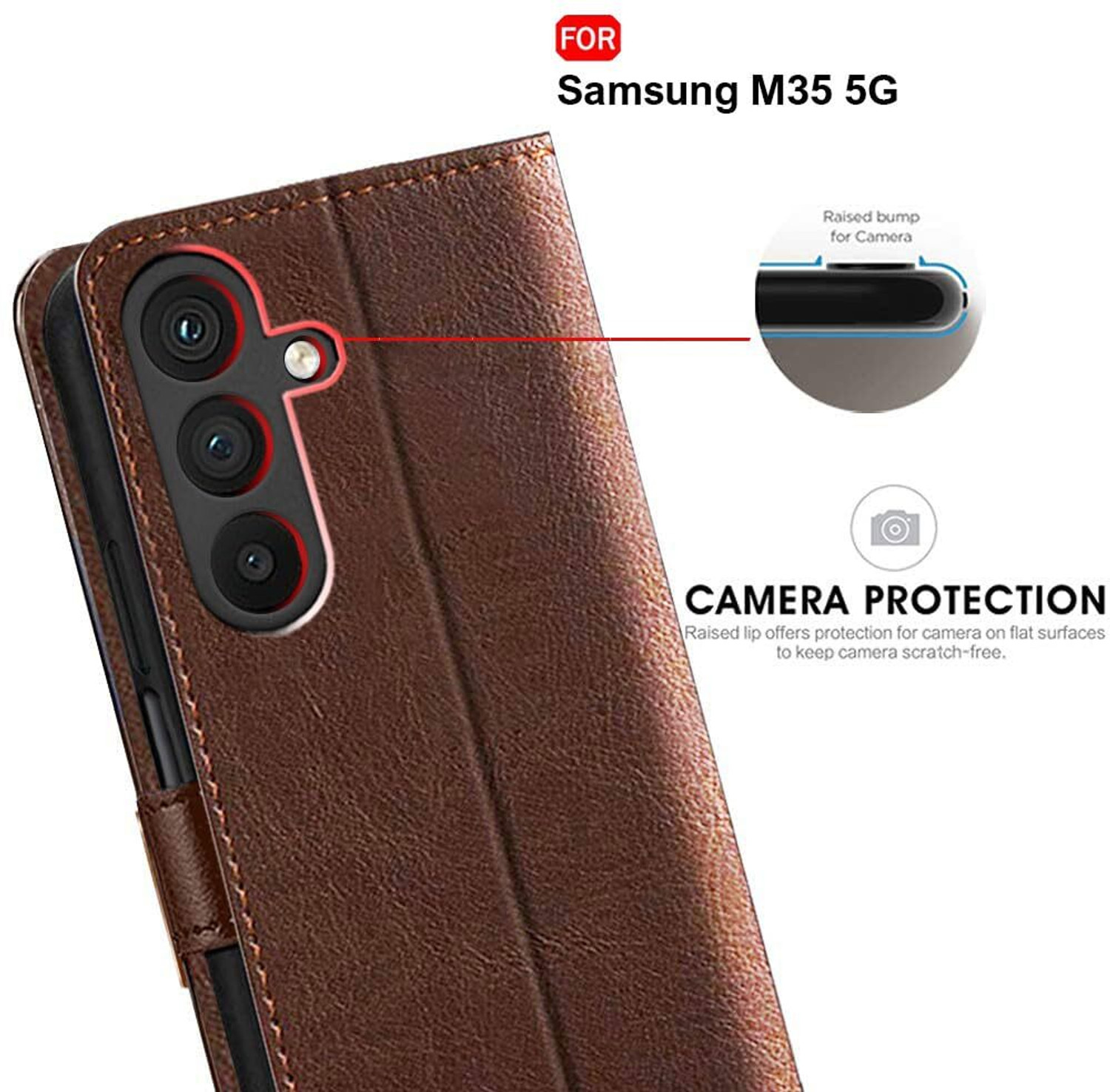 Image of SESS XUSIVE Flip Cover for SAMSUNG Galaxy M35 5G (Brown, Dual Protection, Leather)