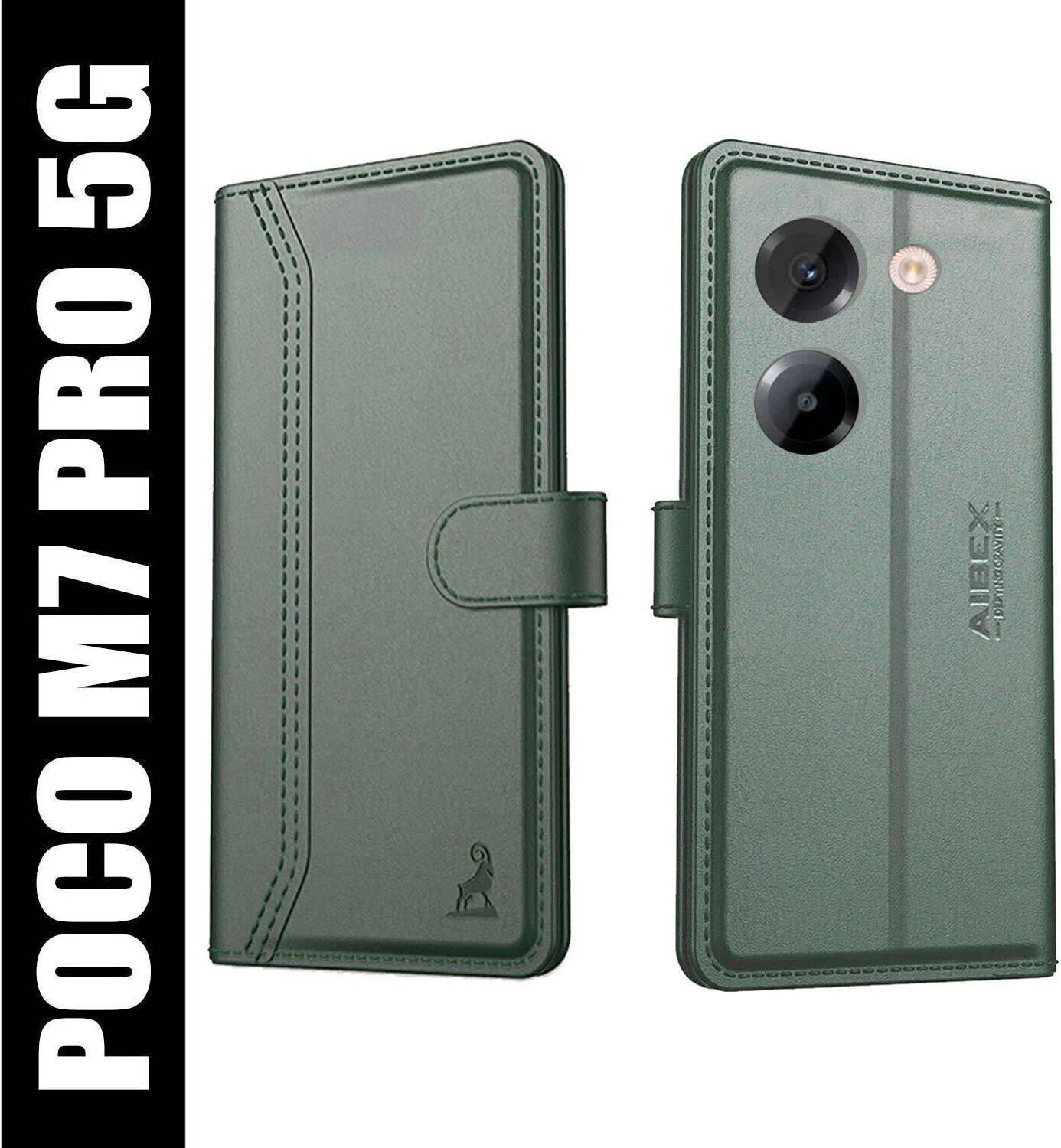 AIBEX Flip Cover for Poco M7 Pro 5G|Premium Leather Finish|Magnetic Closure|Kickstand Feature