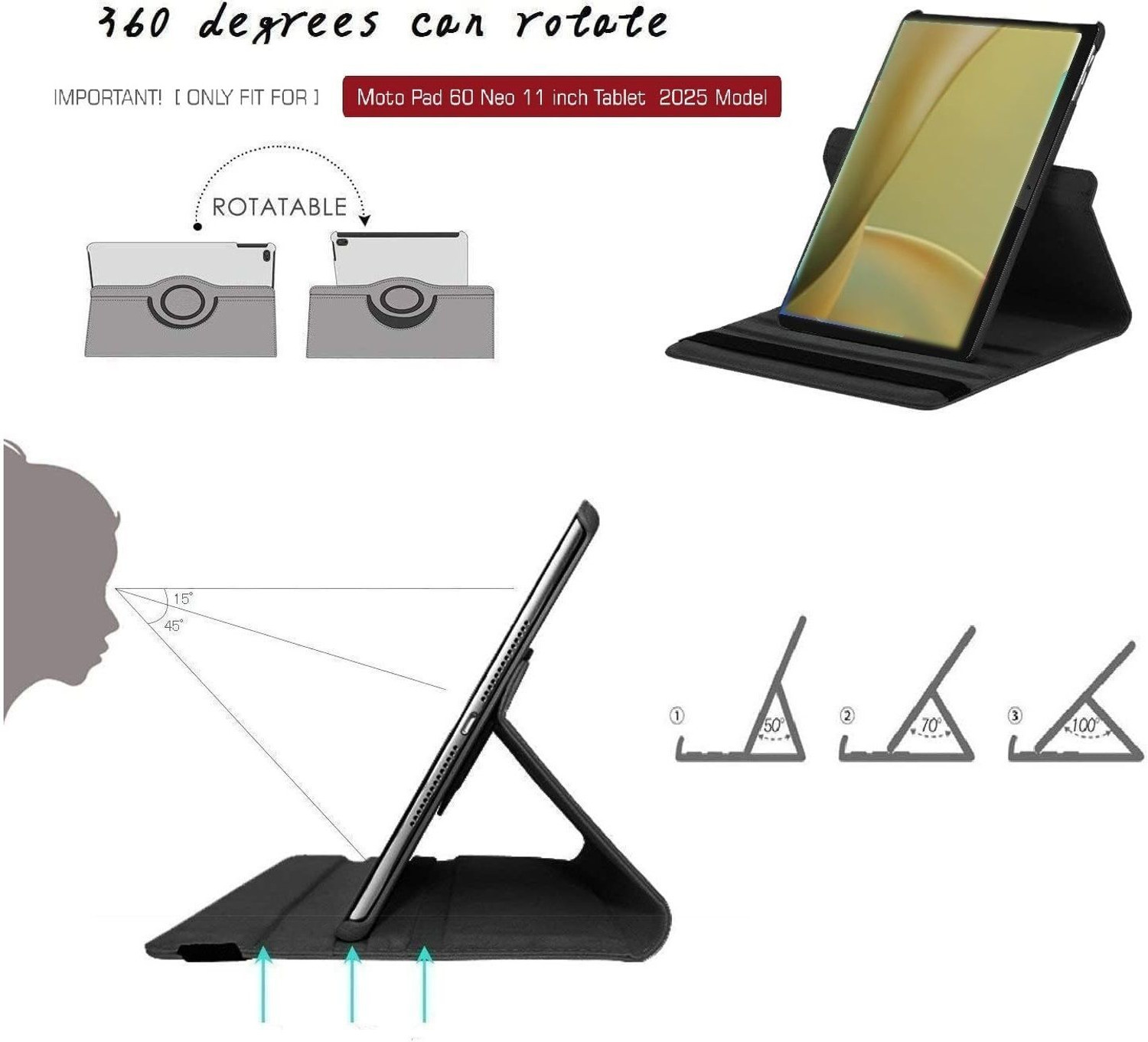 Image of Bigil Flip Cover for Motorola Moto Pad 60 Neo 11 inch Tablet Rotating Stand Case