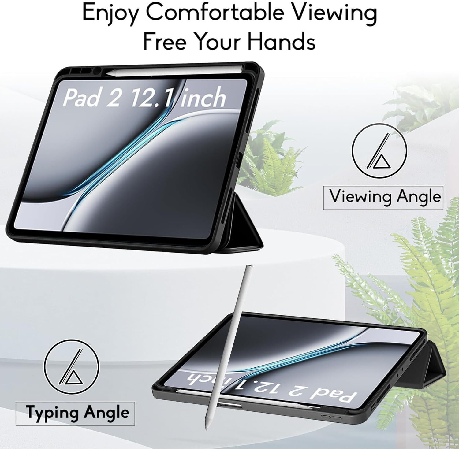 Image of Mobilence OnePlus Pad 2 12.1 inch Tri-fold caster hard shell wake Leather Flip Cover