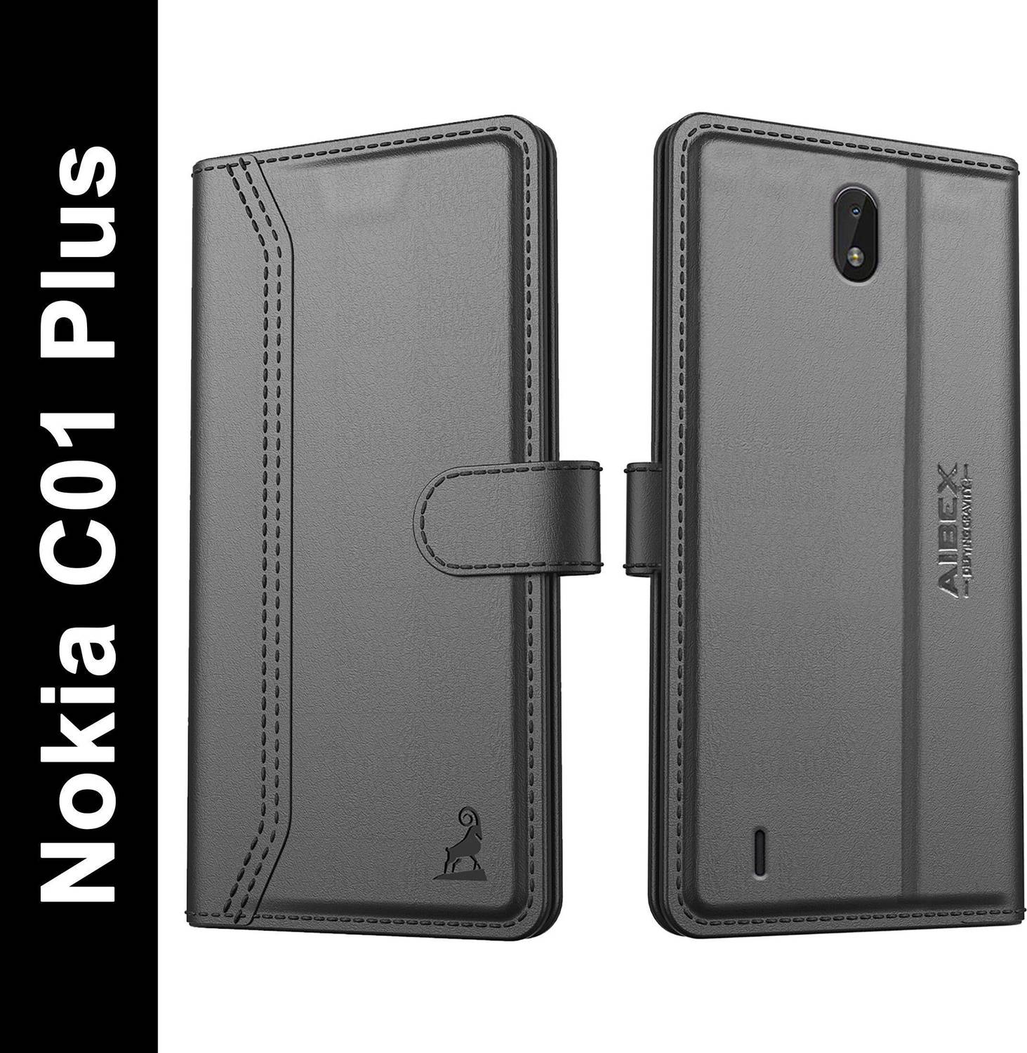 AIBEX Flip Cover for Nokia C01 Plus|Premium Leather Finish|Magnetic Closure|Kickstand Feature