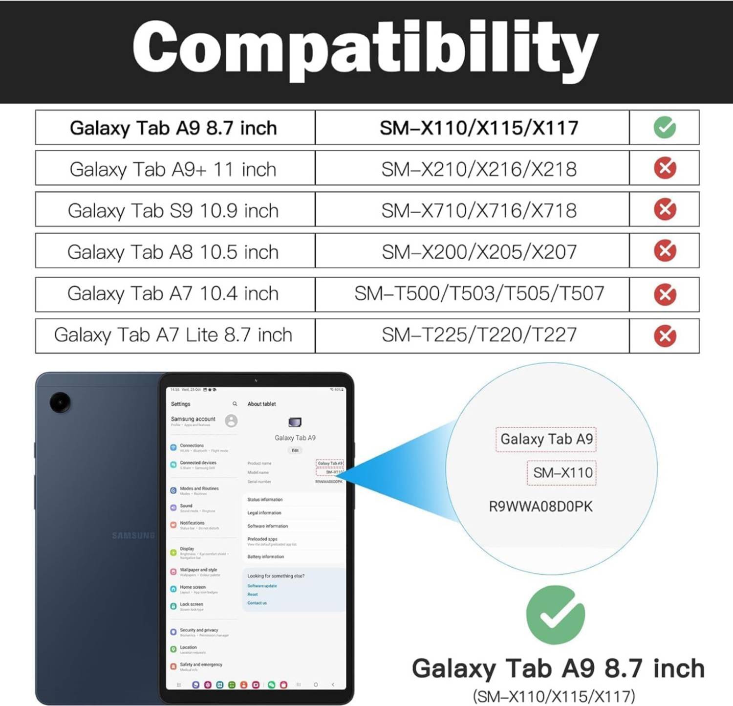 Mersal Flip Cover for Samsung Galaxy Tab A9 8.7 inch Black - Image 2