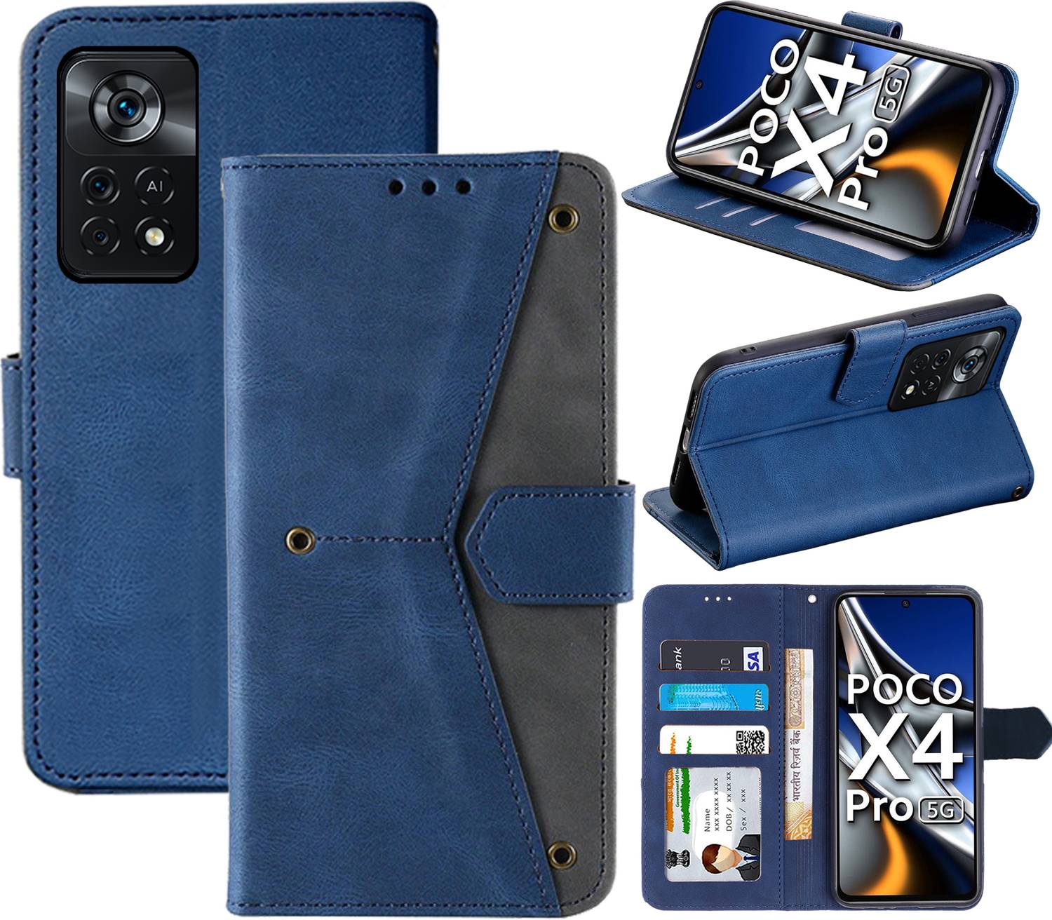 Cover Portafoglio Per Xiaomi Poco X4 Pro 5G - Pelle PU, A Libro, Con Slot Carte, Chiusura Magnetica E Stand - Marrone - 3