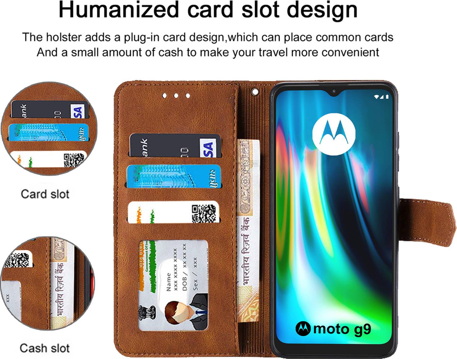 Cover Portafoglio HualuBro In Pelle PU Per Motorola Moto G9 Power, Con Slot Carte E Supporto, Blu