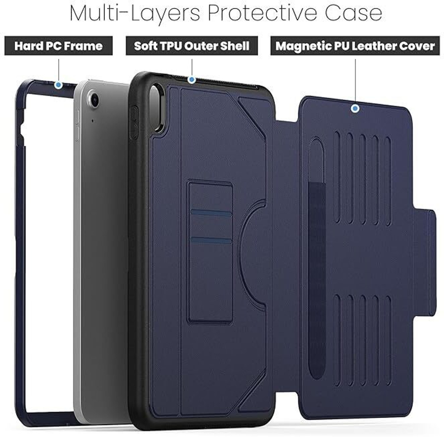 Image of Proelite Flip Cover for iPad (A16) 11th /10th Gen (2025 /2022) Case Cover with 5 Stable Stands with Pencil Holder (Blue, Artificial Leather)