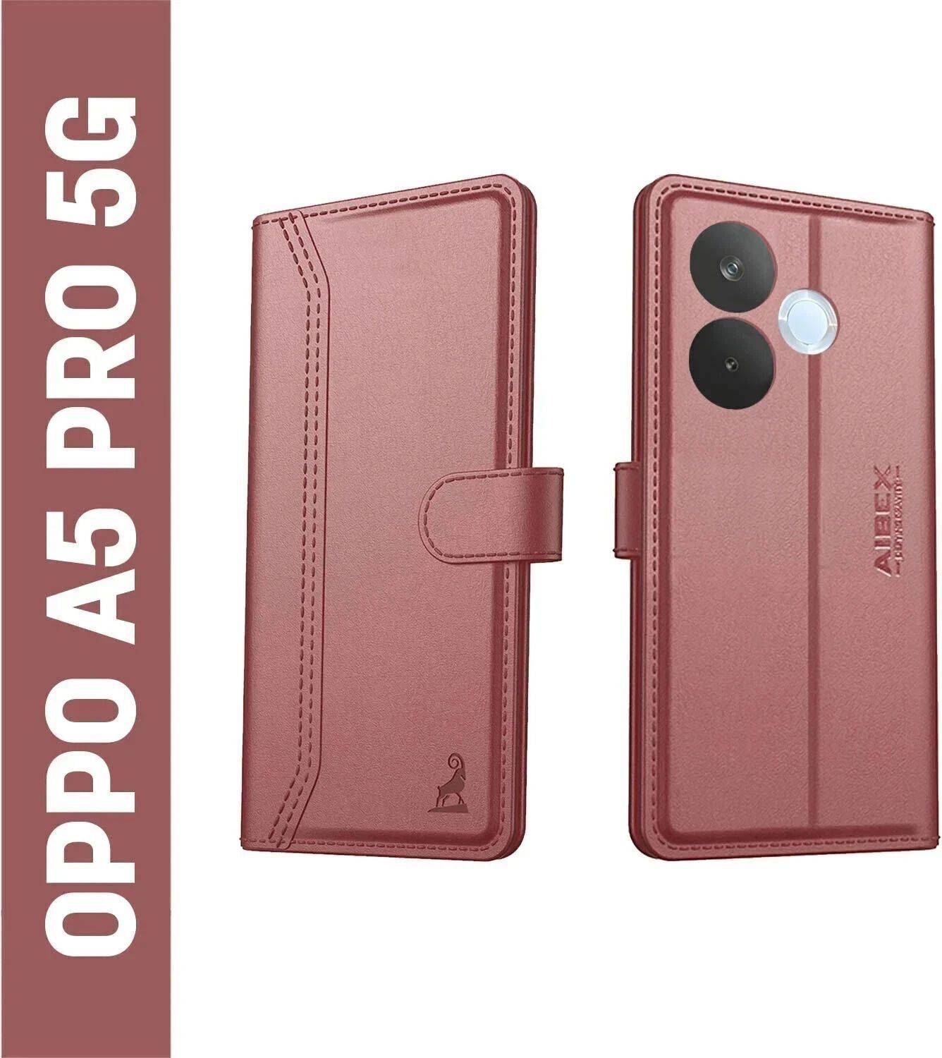 AIBEX Flip Cover for Oppo A5 Pro 5G|Premium Leather Finish|Magnetic Closure|Kickstand Feature