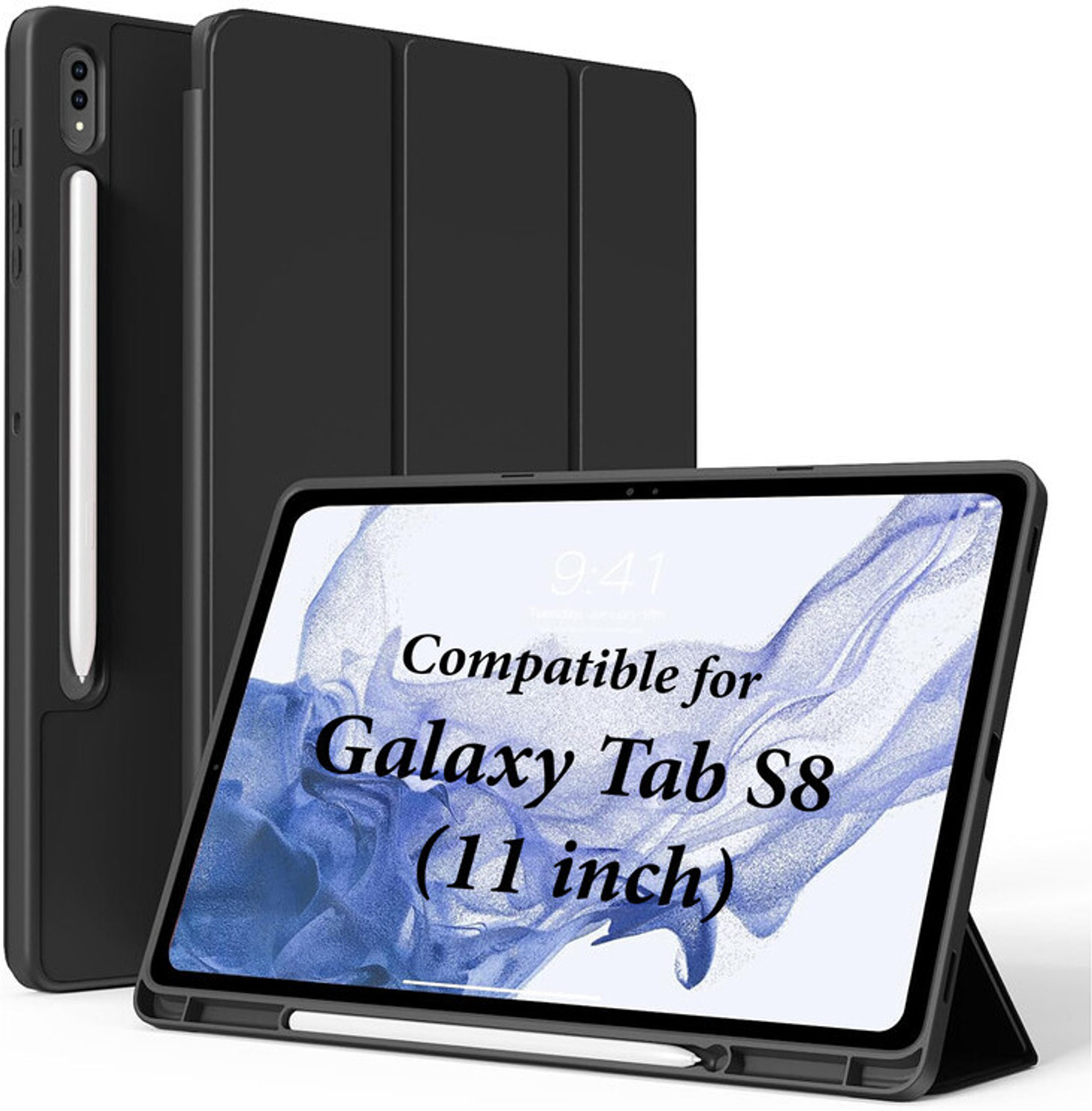 Image of Imperium Flip Cover for Samsung Galaxy Tab S8 (Tri-Fold Stand Smart Case with Auto Sleep / Wake Feature). (Black, Microfiber Lining, Pack of: 1)