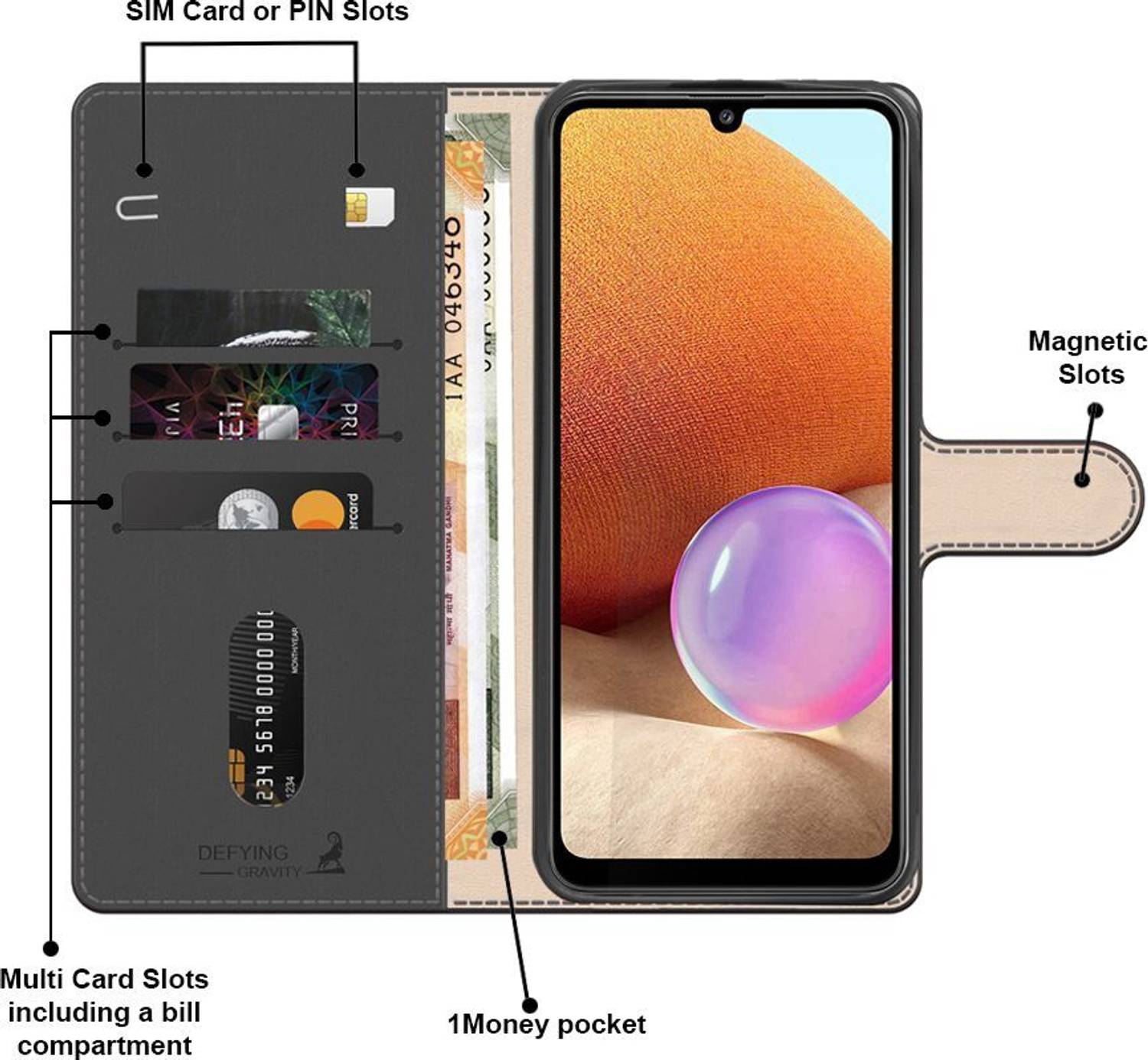HAOYE Leather Folio Cover per OPPO Reno 12 5G / Reno12 5G