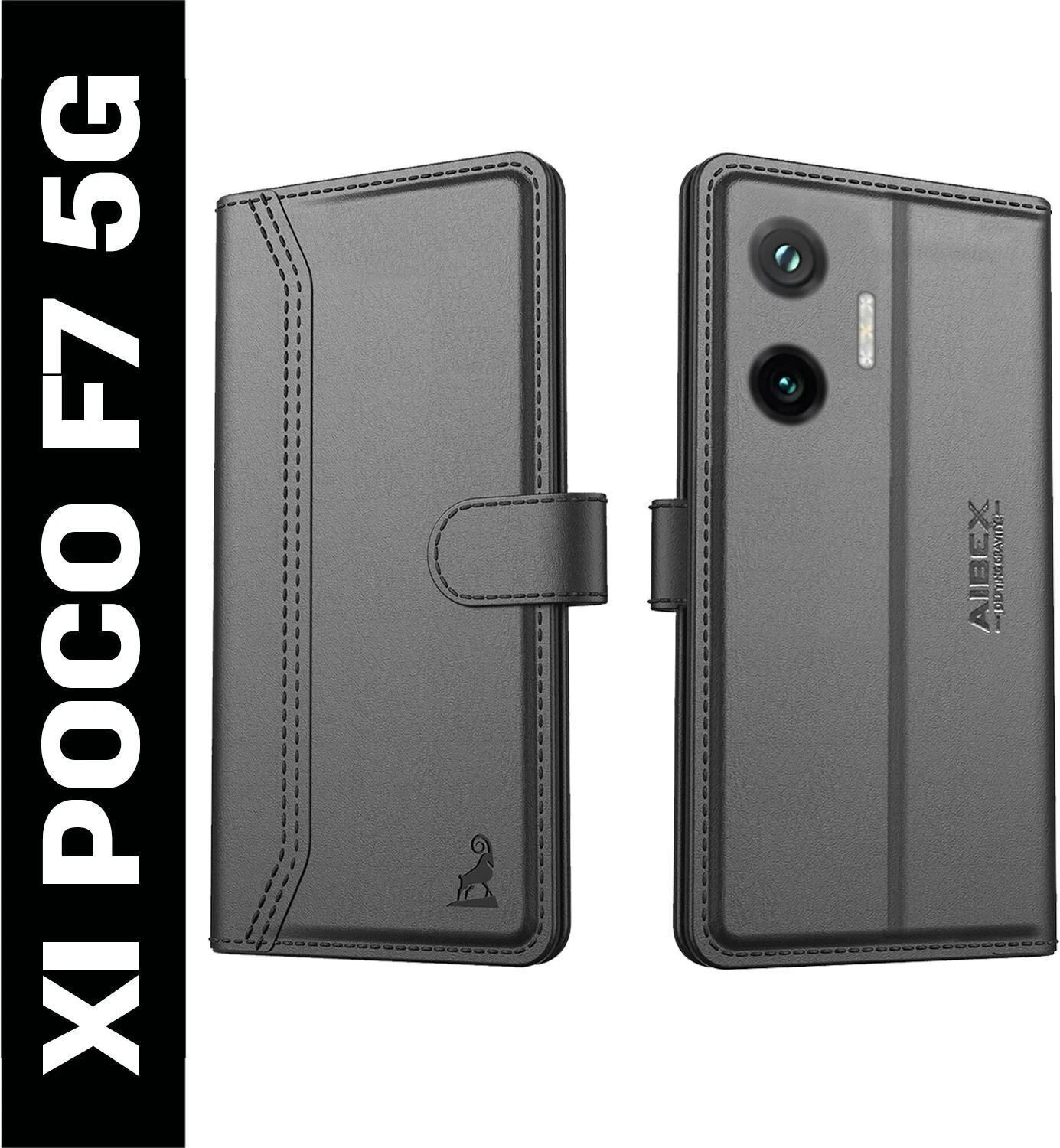 Image of AIBEX Flip Cover for Poco F7 5G |Premium Leather Finish|Magnetic Closure|Kickstand Feature|Shockproof