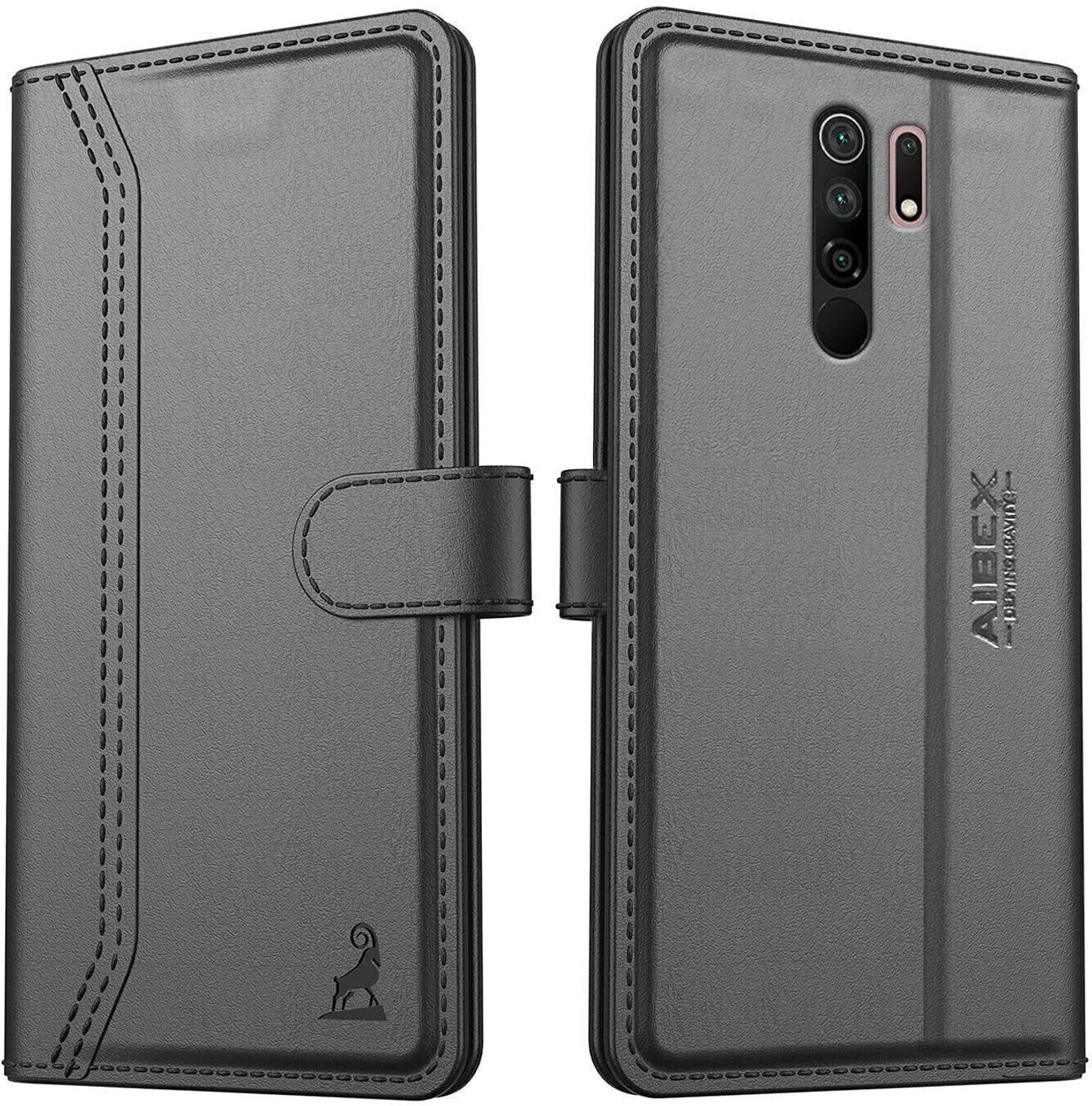 AIBEX Flip Cover for Redmi 9 Prime / Poco M2|Premium Leather Finish|Magnetic Closure|Kickstand Feature