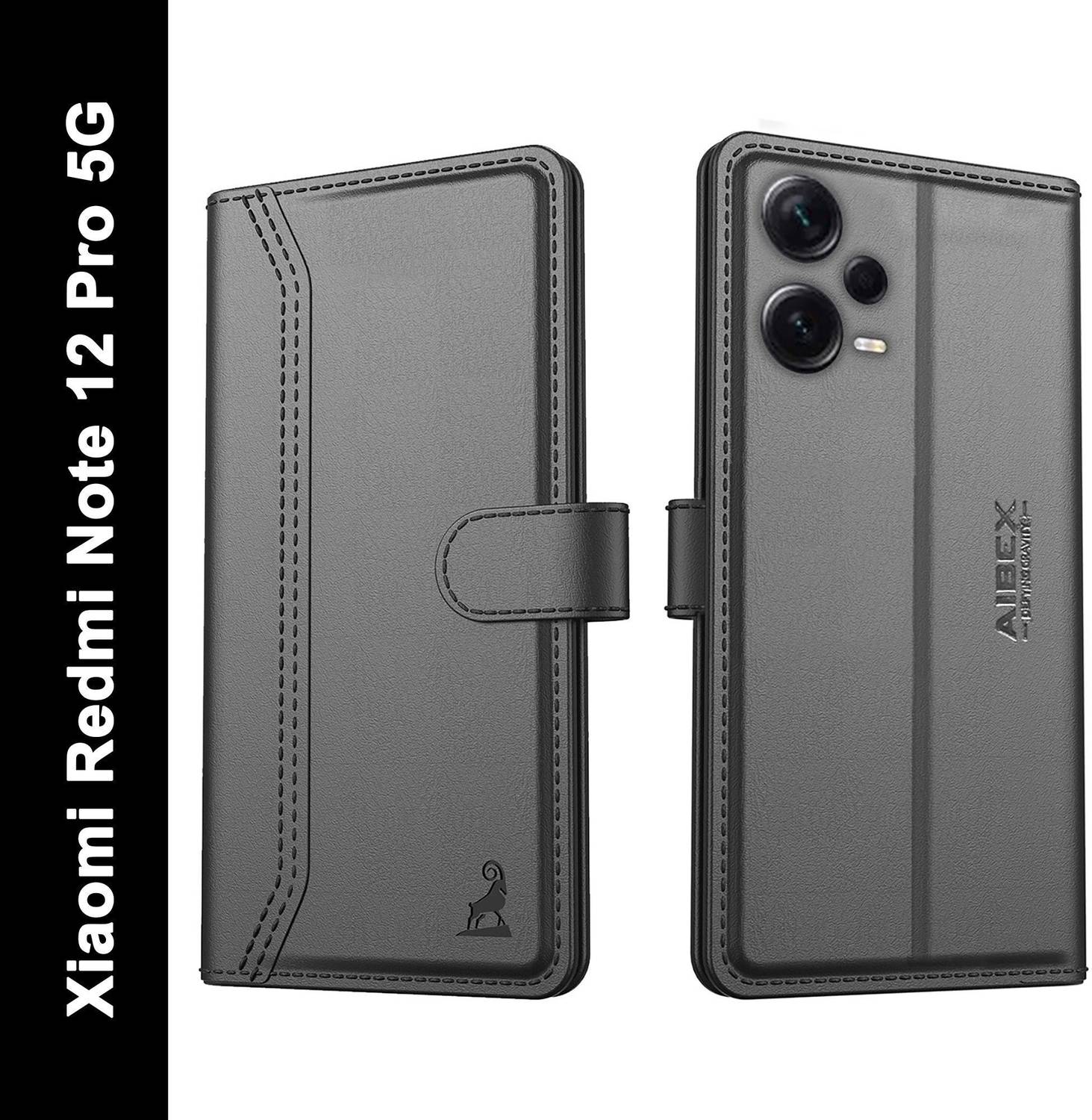 AIBEX Flip Cover for Redmi Note 12 Pro 5G|Premium Leather Finish|Magnetic Closure|Kickstand Feature