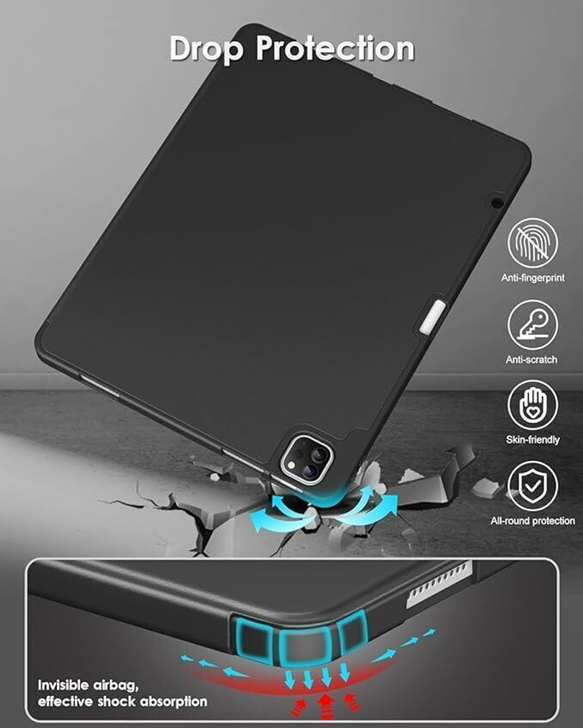 Image of Proelite Flip Cover for iPad Air 13 M4 /M3 /M2 2026 /2025 /2024 & iPad Pro 12.9 inch Soft Flexible Case Recoil Series