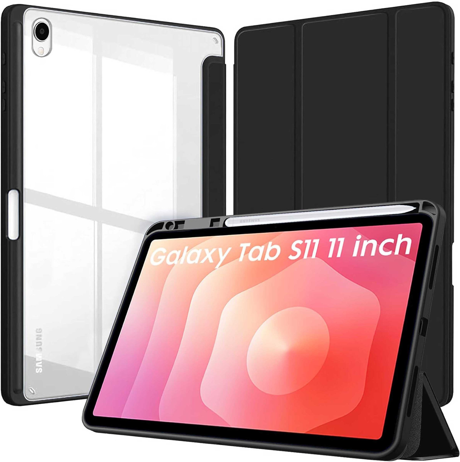Image of Proelite Flip Cover for Samsung Galaxy Tab S11 11 inch, Smart Flip Case Cover with Pen Holder [Transparent Back]