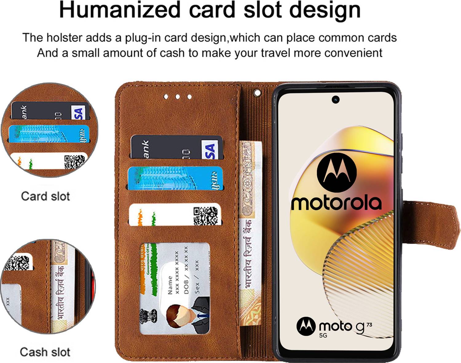 Custodia GOKEN Per Motorola Moto G73 5G | Portafoglio In Pelle PU Con Slot E Supporto, Blu - 5