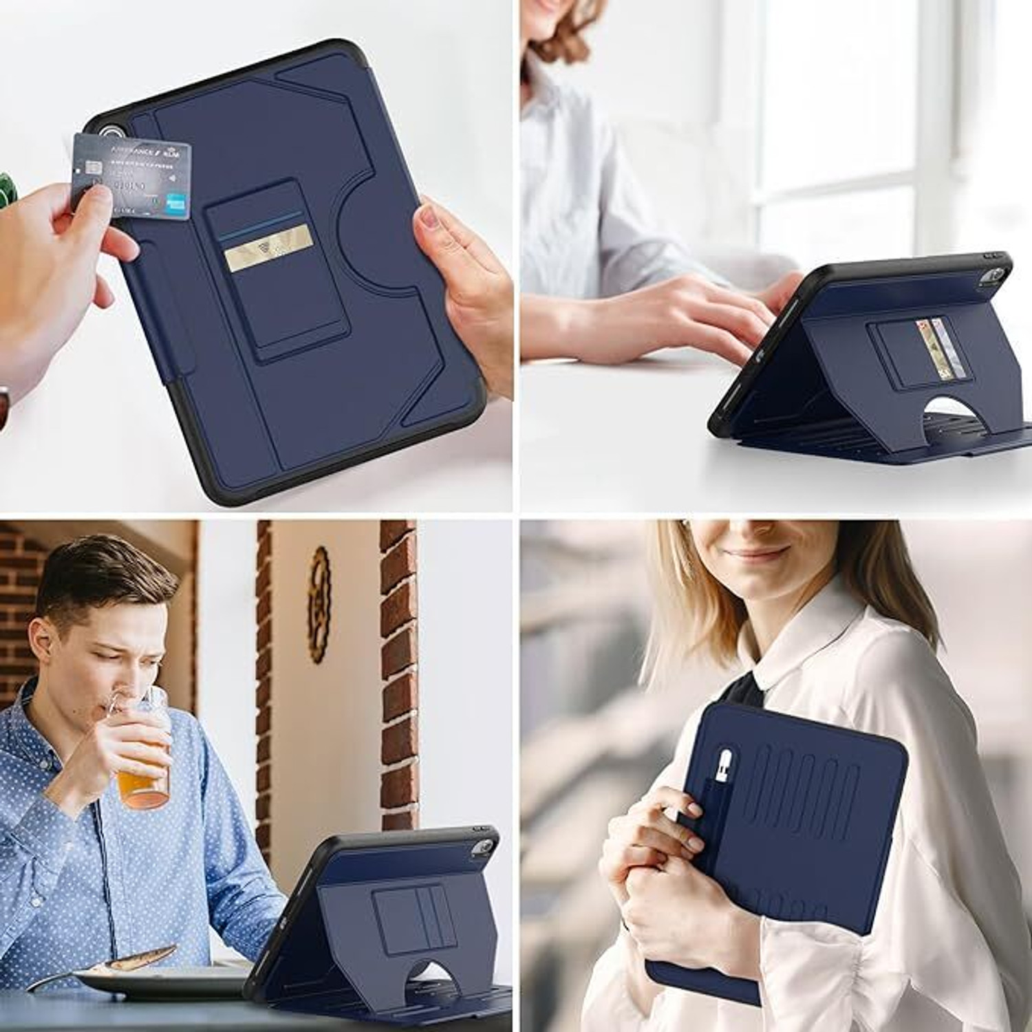 Image of Proelite Flip Cover for iPad (A16) 11th /10th Gen (2025 /2022) Case Cover with 5 Stable Stands with Pencil Holder (Blue, Artificial Leather)