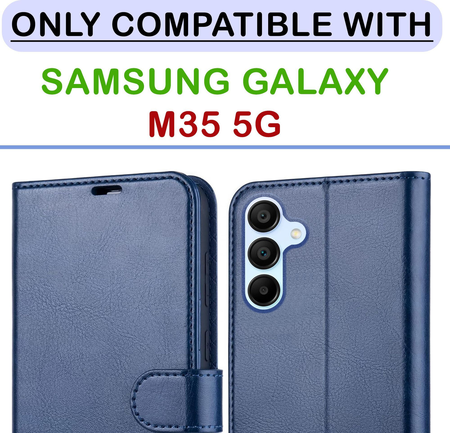 Image of Dgeot Flip Cover for Samsung M35 5G | Wallet Case with Card Slot| Full Body Protection | Magnetic Closure (Blue, Flexible, Artificial Leather, Pack of: 1)
