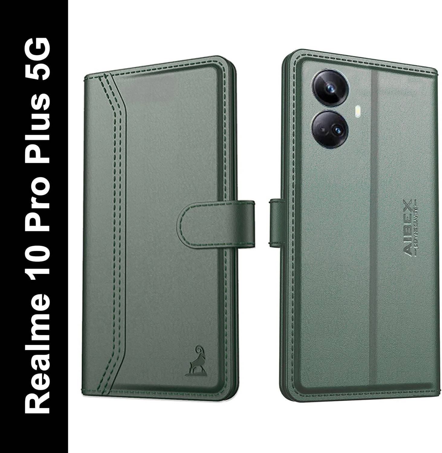 AIBEX Flip Cover for Realme 10 Pro Plus 5G|Premium Leather Finish|Magnetic Closure|Kickstand Feature