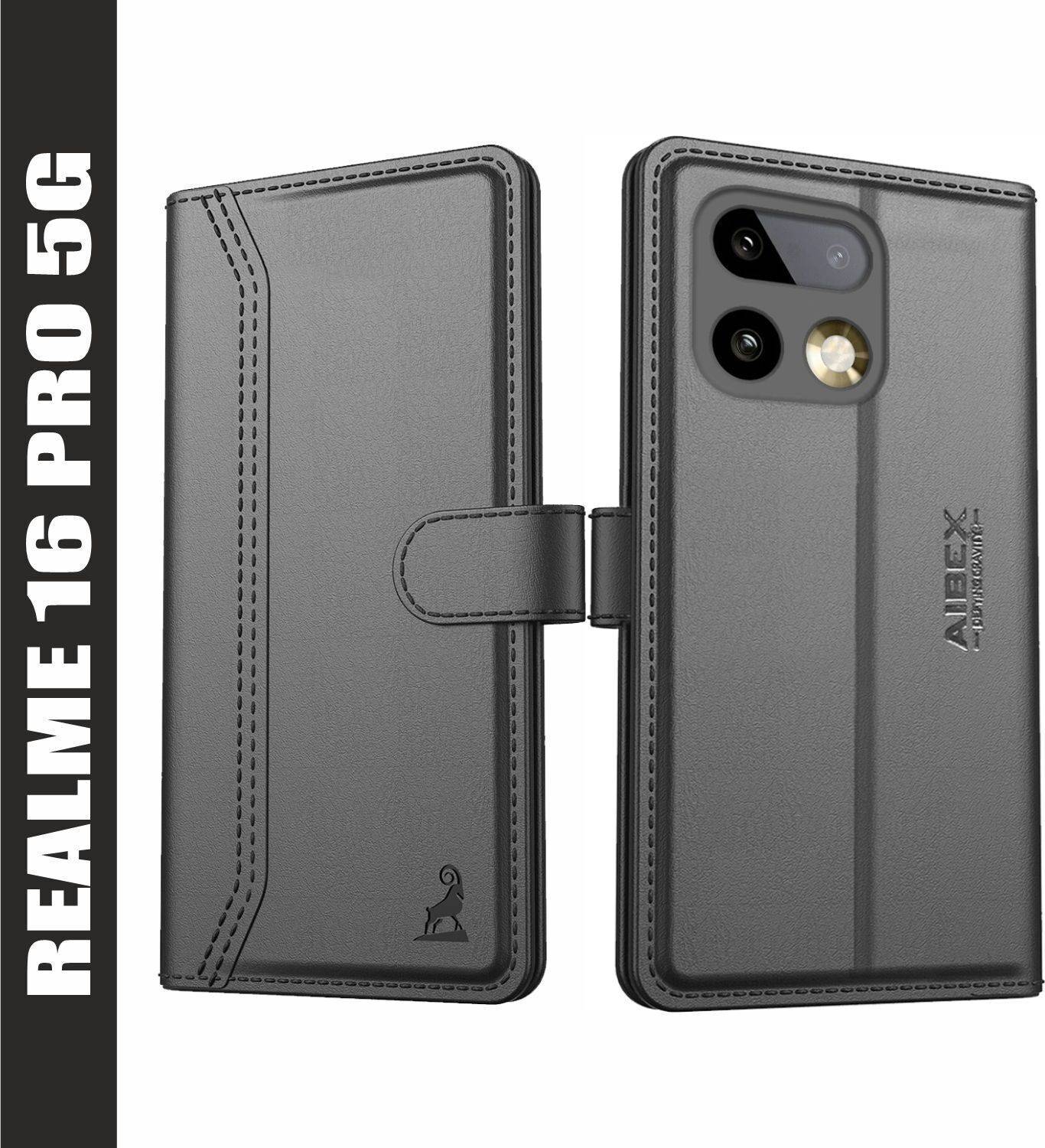 AIBEX Flip Cover for Realme 16 Pro 5G|Premium Leather Finish|Magnetic Closure|Kickstand Feature