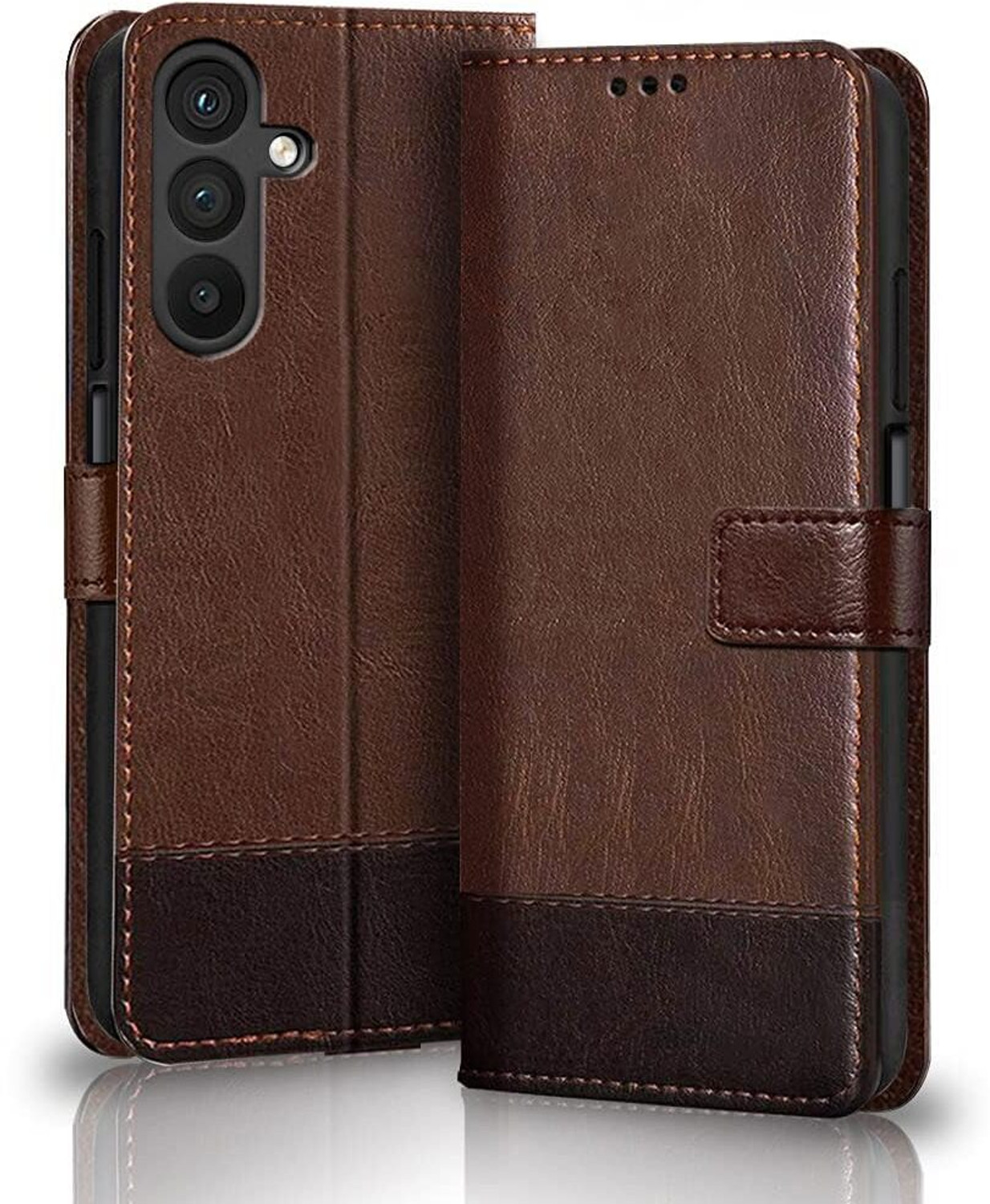 Image of SESS XUSIVE Flip Cover for SAMSUNG Galaxy M35 5G (Brown, Dual Protection, Leather)