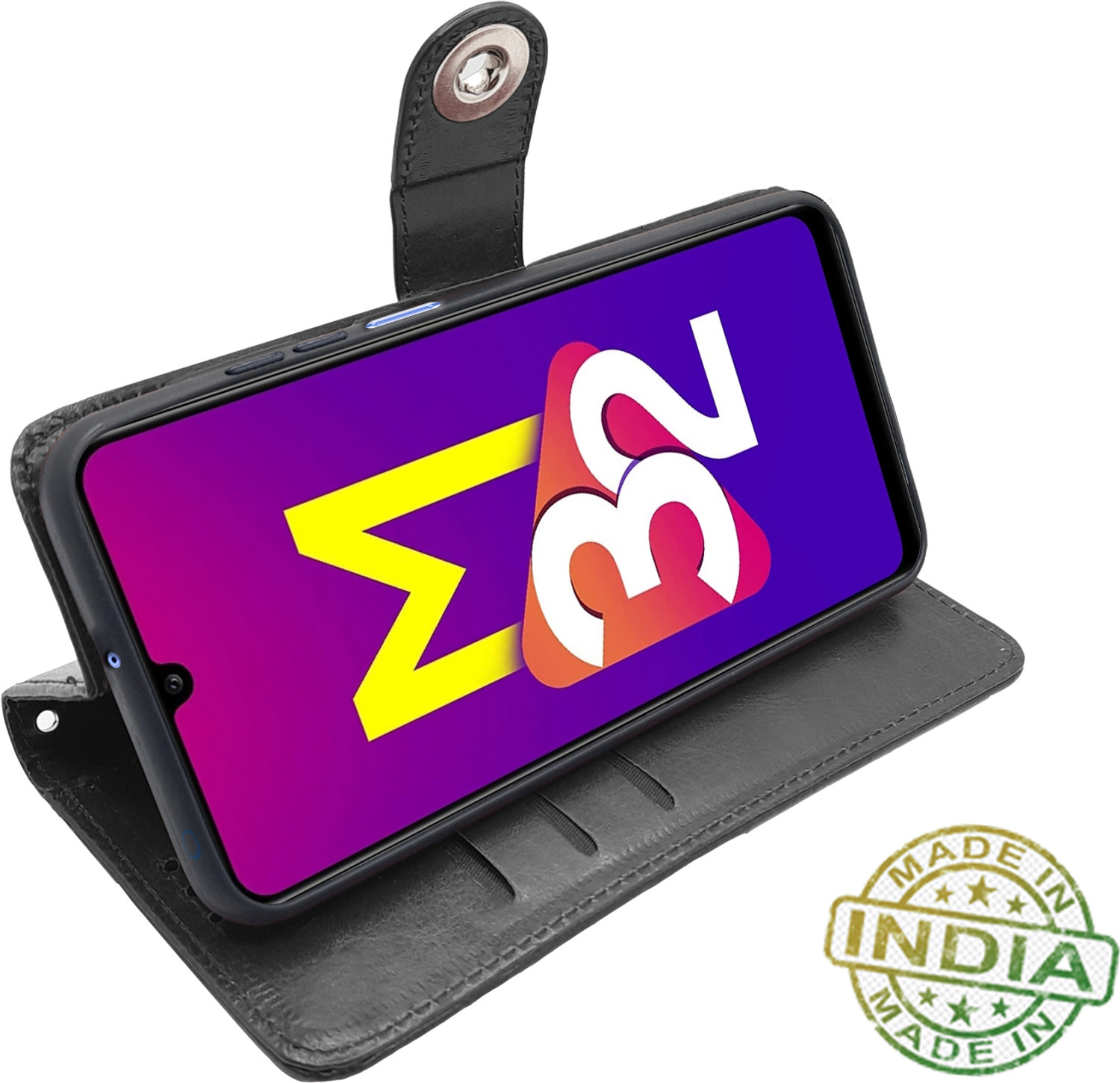 Image of Pikkme Flip Cover for Samsung Galaxy M32 4G (Black, Cases with Holder, Artificial Leather, Pack of: 1)
