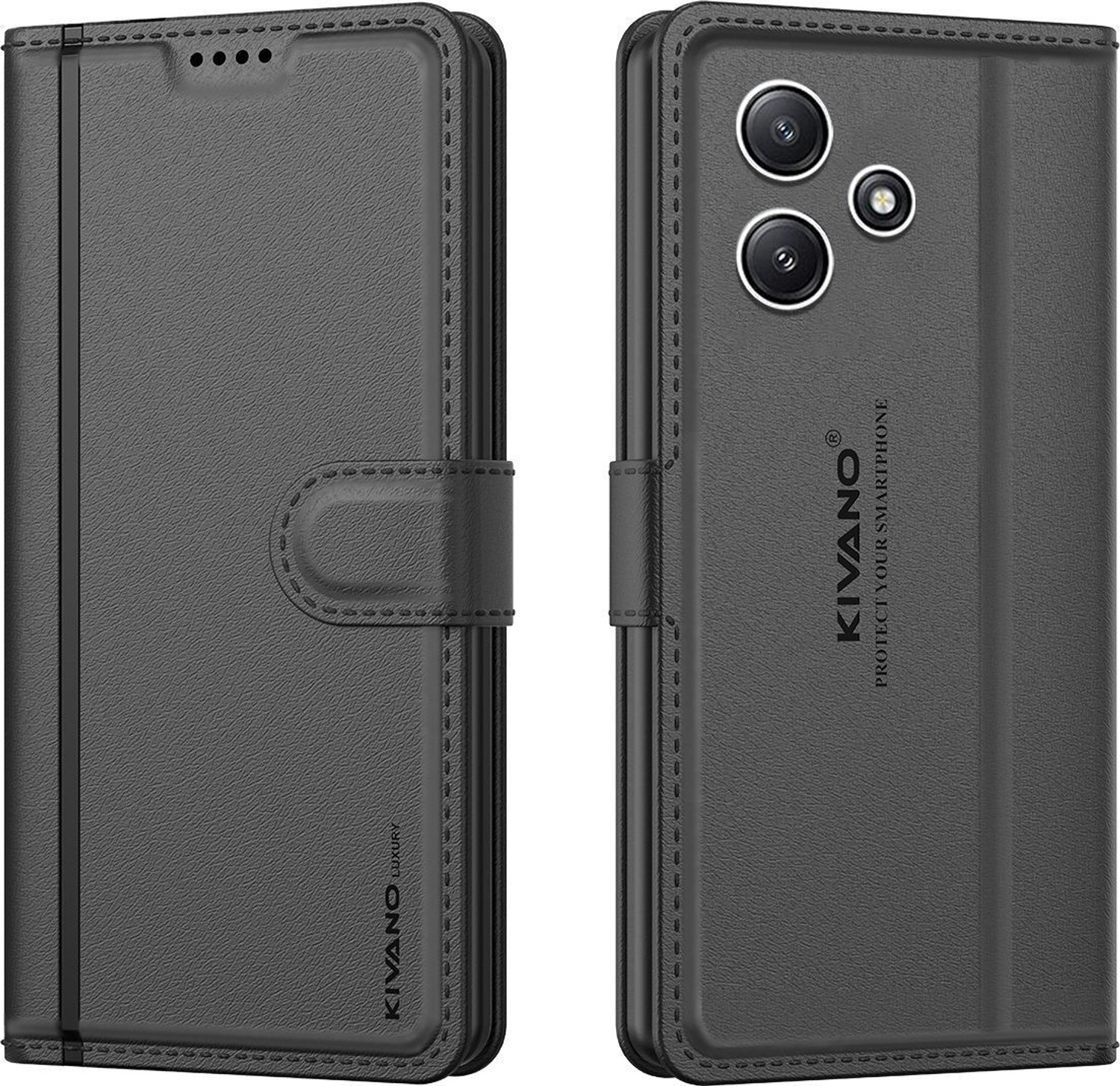 Image of KIVANO LUXE Flip Cover for Redmi 12 5G / Poco M6 Pro|Premium Leather|Magnetic Closure|Stand function