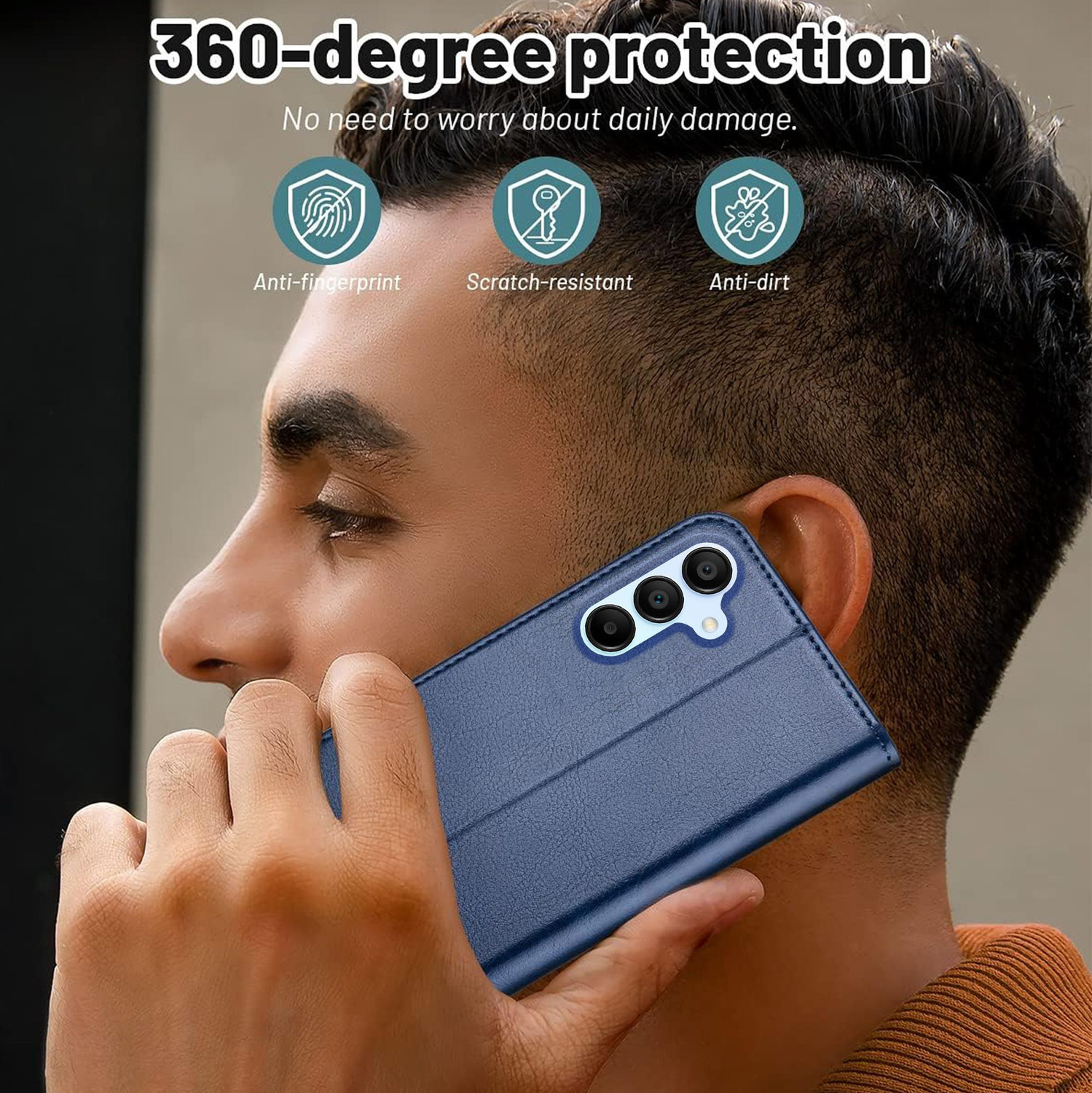 Image of Dgeot Flip Cover for Samsung M35 5G | Wallet Case with Card Slot| Full Body Protection | Magnetic Closure (Blue, Flexible, Artificial Leather, Pack of: 1)